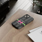 Phone Case iPhone 16/15/14 - Black/Gray/Pink Stripes & Swipes Tough Case