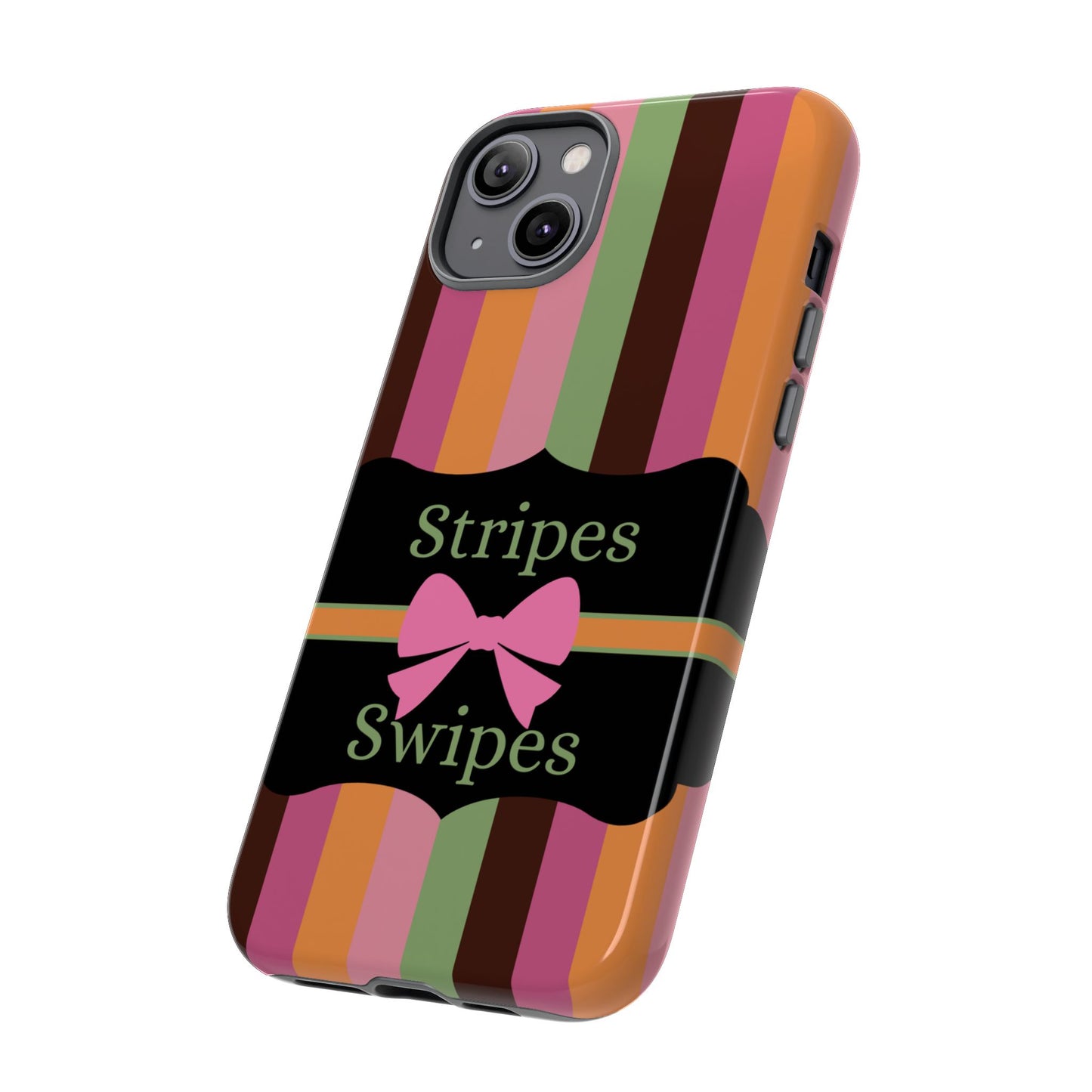 Phone Case iPhone 16/15/14 - Brown/Green Stripes & Swipes Tough Case