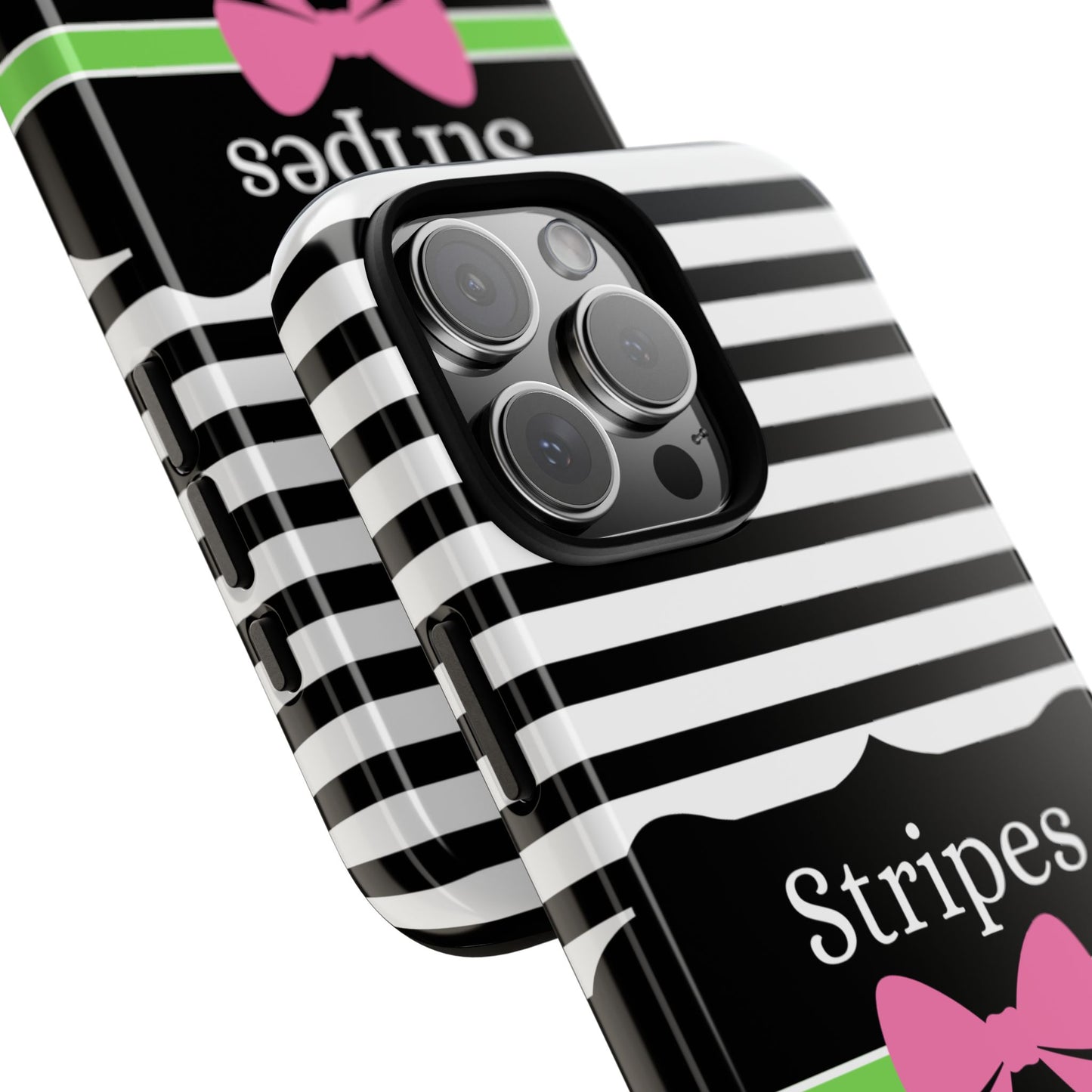 Phone Case iPhone 16/15/14 - Black/White/Green Stripes & Swipes Tough Case