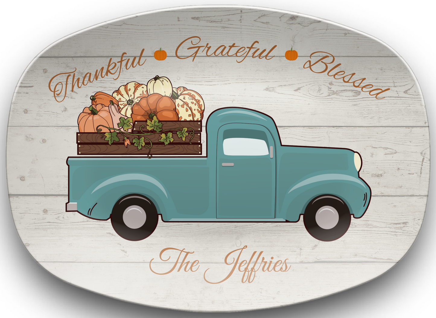 Thankful • Grateful • Blessed Personalized Thanksgiving Platter 10in x 14in