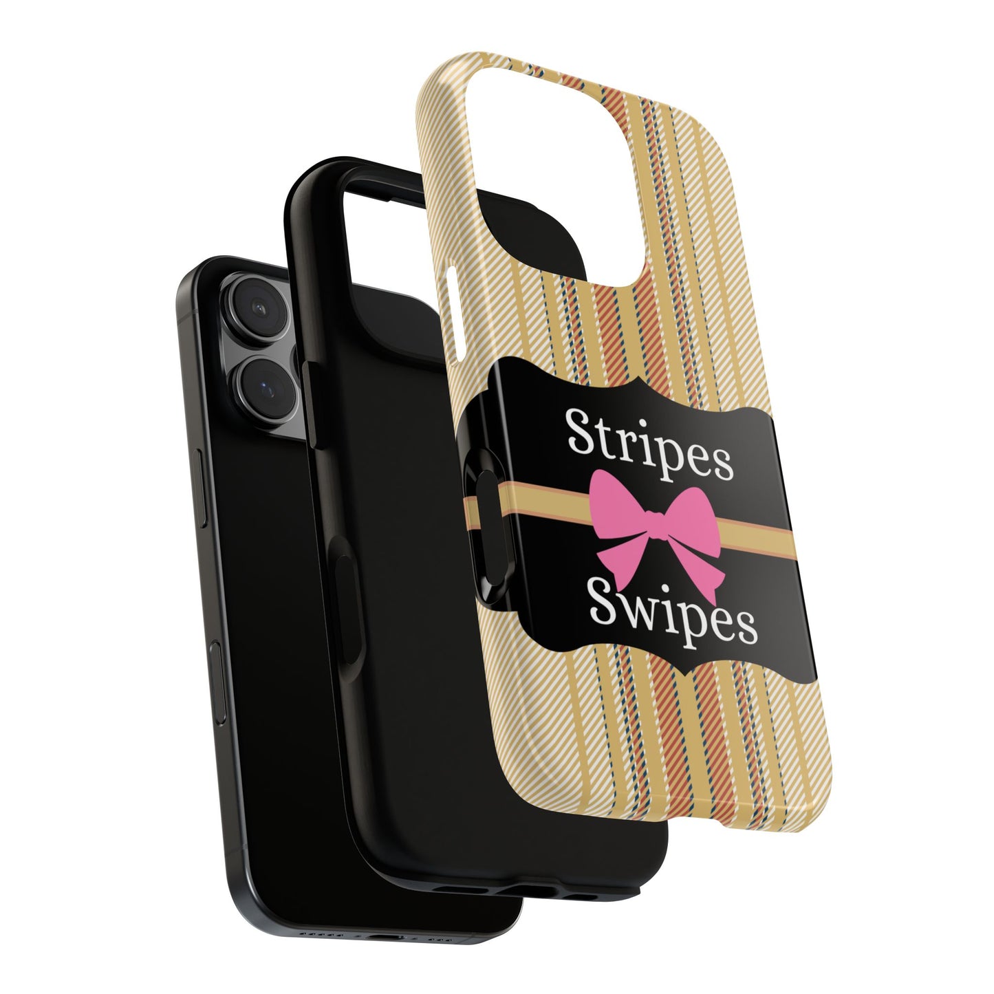 Phone Case iPhone 16/15/14 - Beige/Micro Stripes & Swipes Tough Case