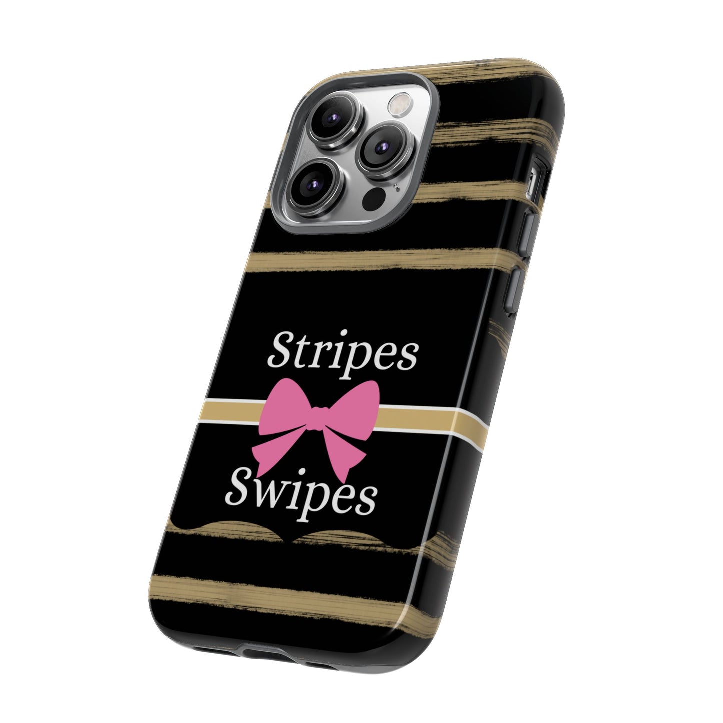 Phone Case iPhone 16/15/14 - Black/Beige Stripes & Swipes Tough Case