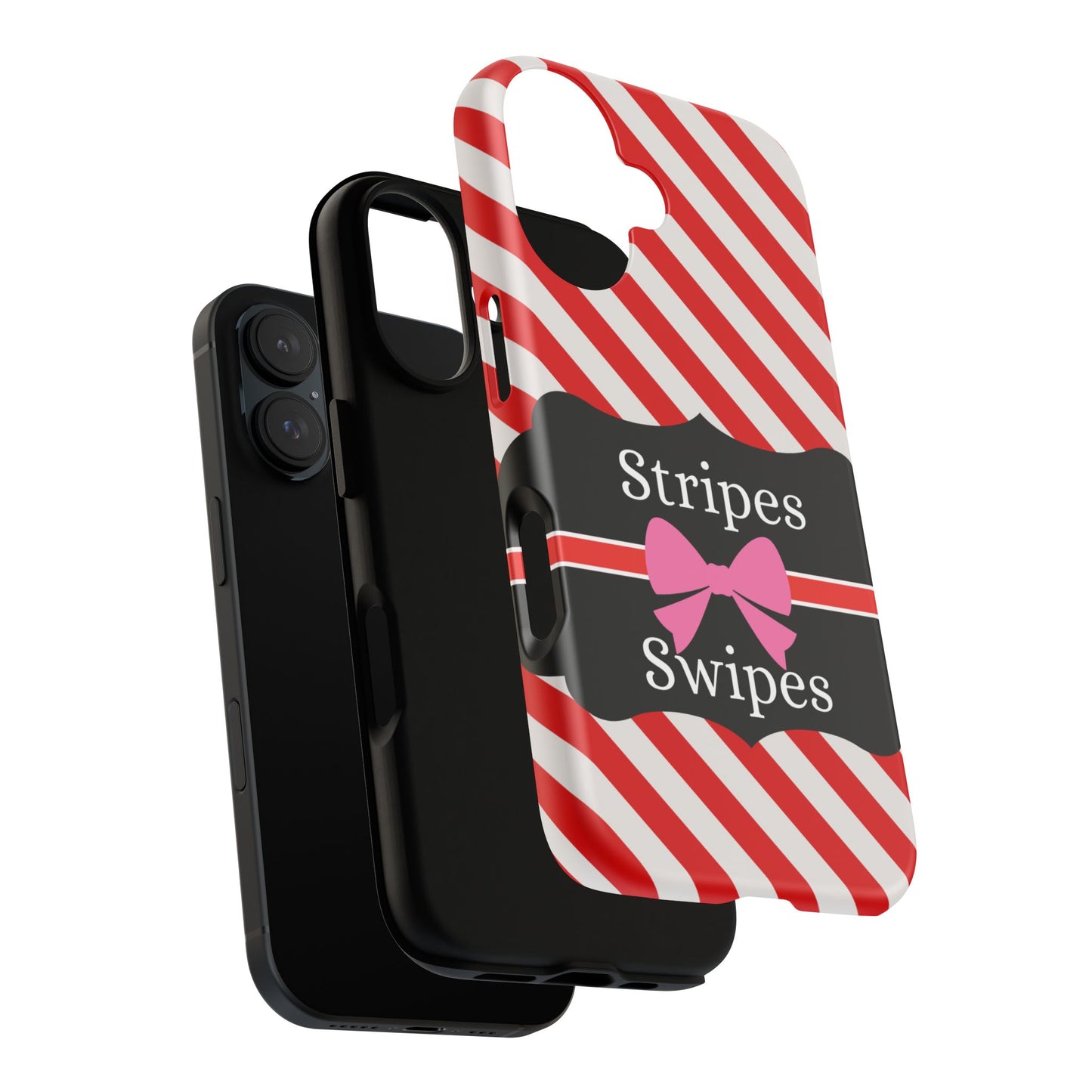 Phone Case iPhone 16/15/14 - Red/White Stripes & Swipes Tough Case