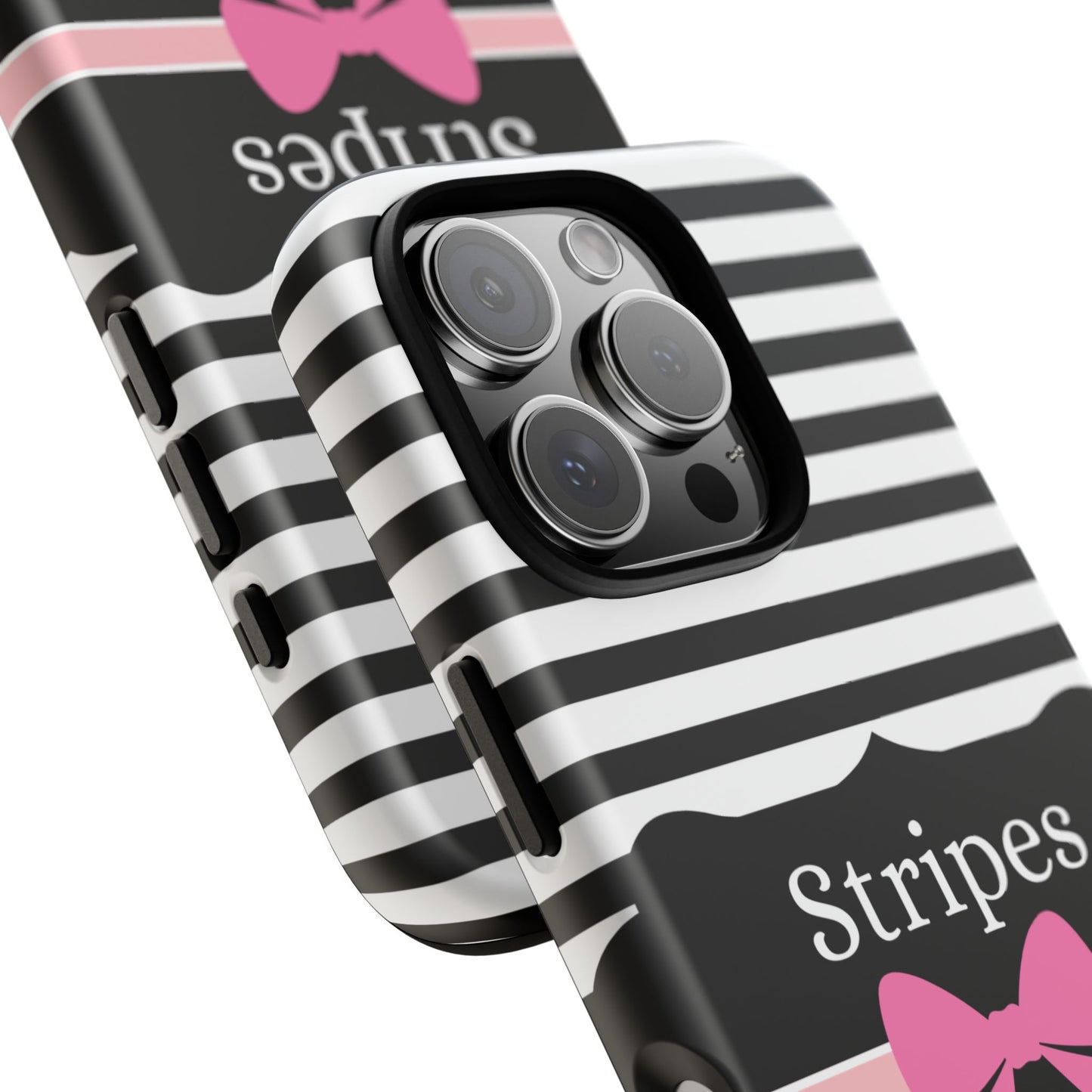 Phone Case iPhone 16/15/14 - Black/White/Pink Stripes & Swipes Tough Case