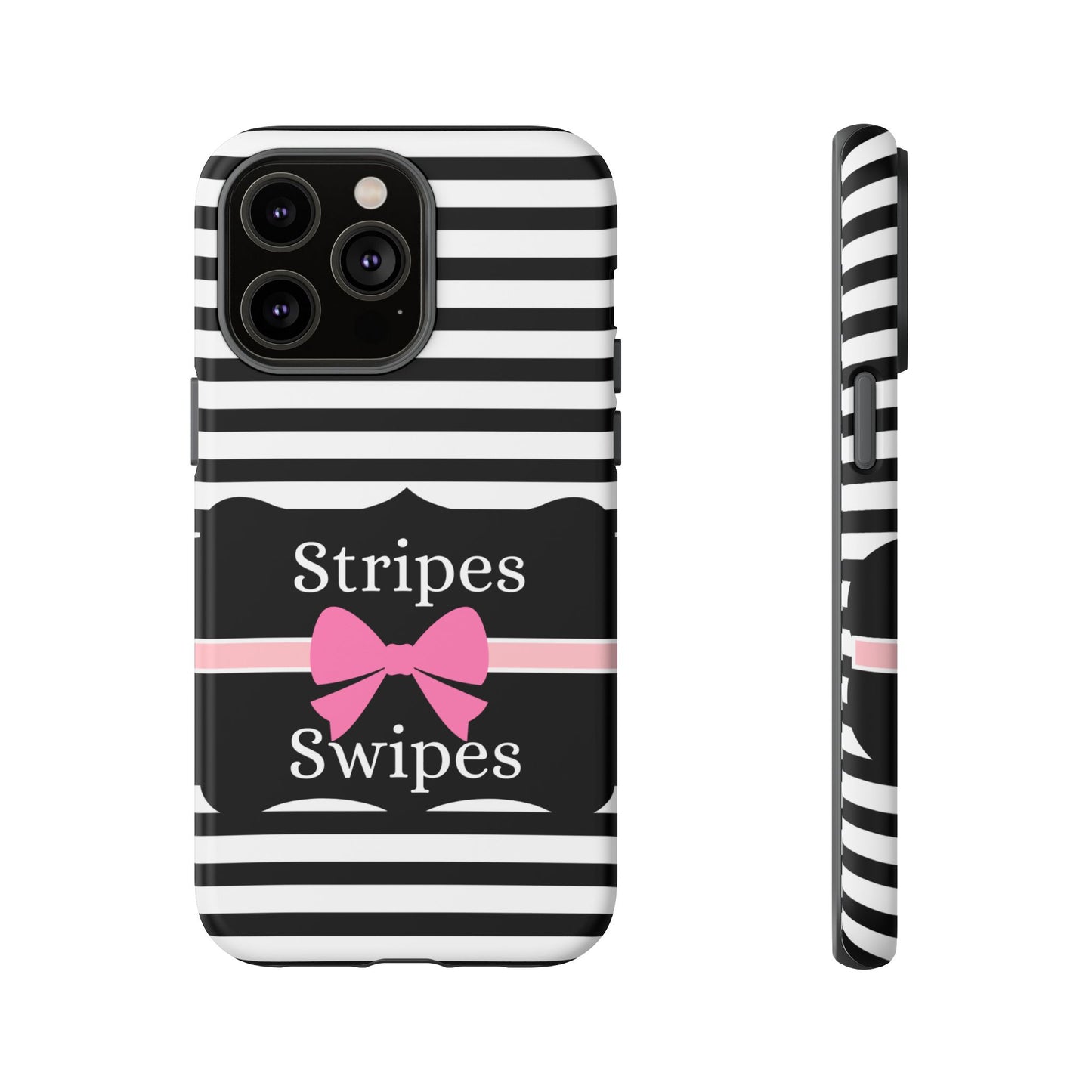 Phone Case iPhone 16/15/14 - Black/White/Pink Stripes & Swipes Tough Case