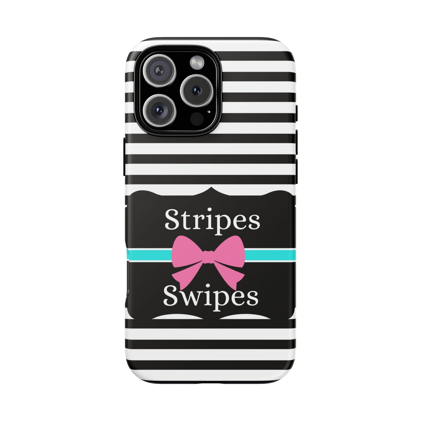 Phone Case iPhone 16/15/14 - Black/White/Blue Stripes & Swipes Tough Case