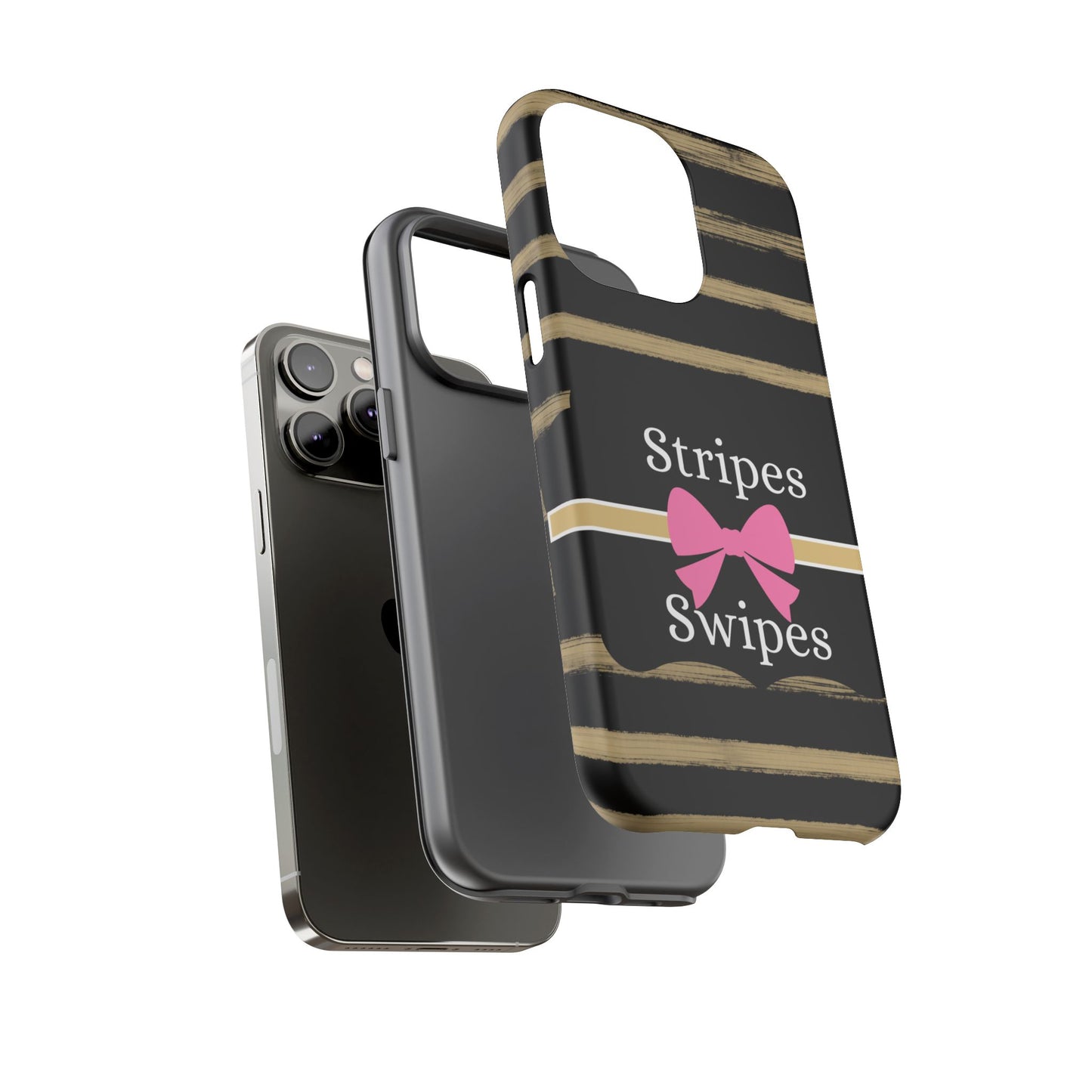 Phone Case iPhone 16/15/14 - Black/Beige Stripes & Swipes Tough Case