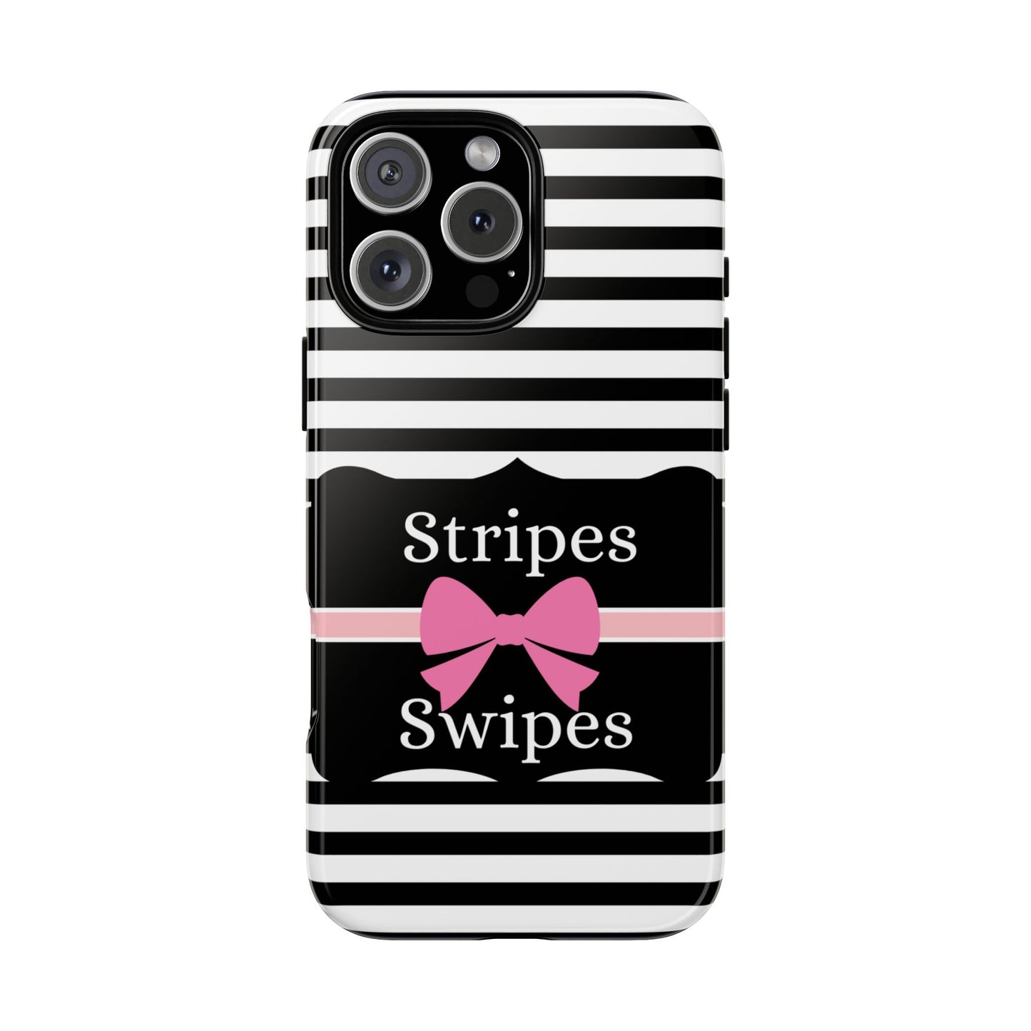 Phone Case iPhone 16/15/14 - Black/White/Pink Stripes & Swipes Tough Case