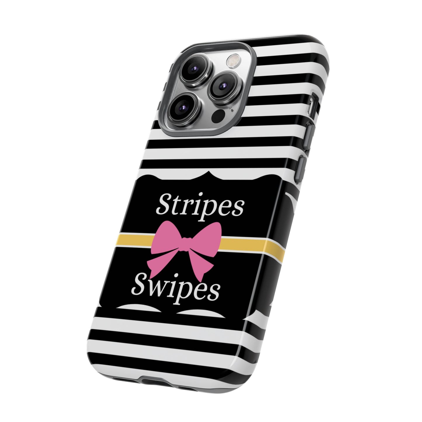 Phone Case iPhone 16/15/14 - Black/White/Yellow Stripes & Swipes Tough Case