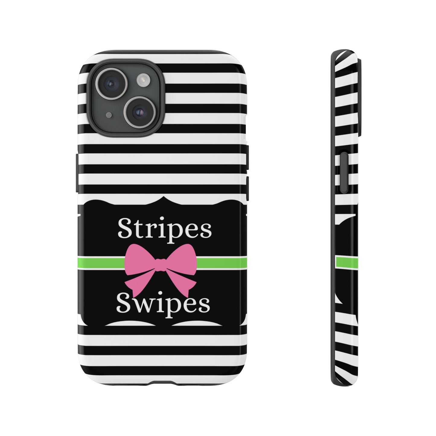 Phone Case iPhone 16/15/14 - Black/White/Green Stripes & Swipes Tough Case