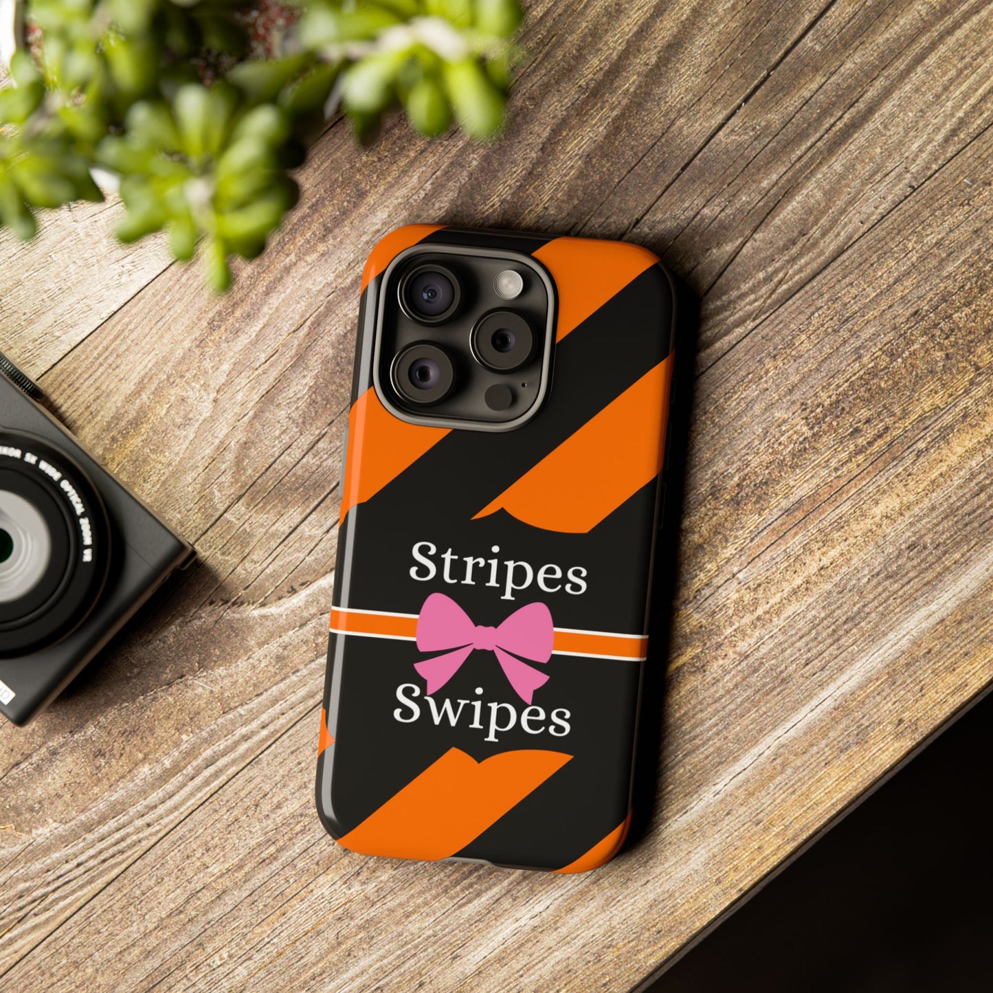 Phone Case iPhone 16/15/14 - Orange/Black Stripes & Swipes Tough Case