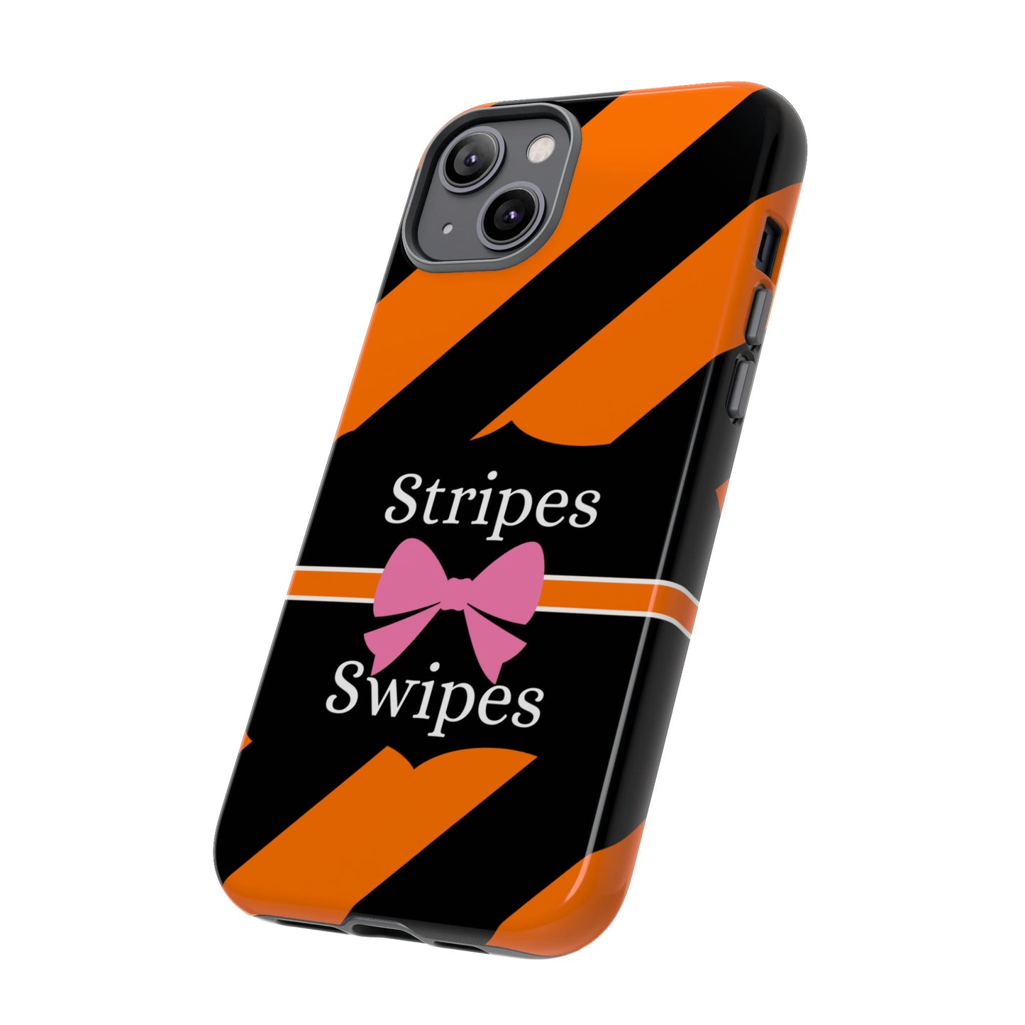 Phone Case iPhone 16/15/14 - Orange/Black Stripes & Swipes Tough Case