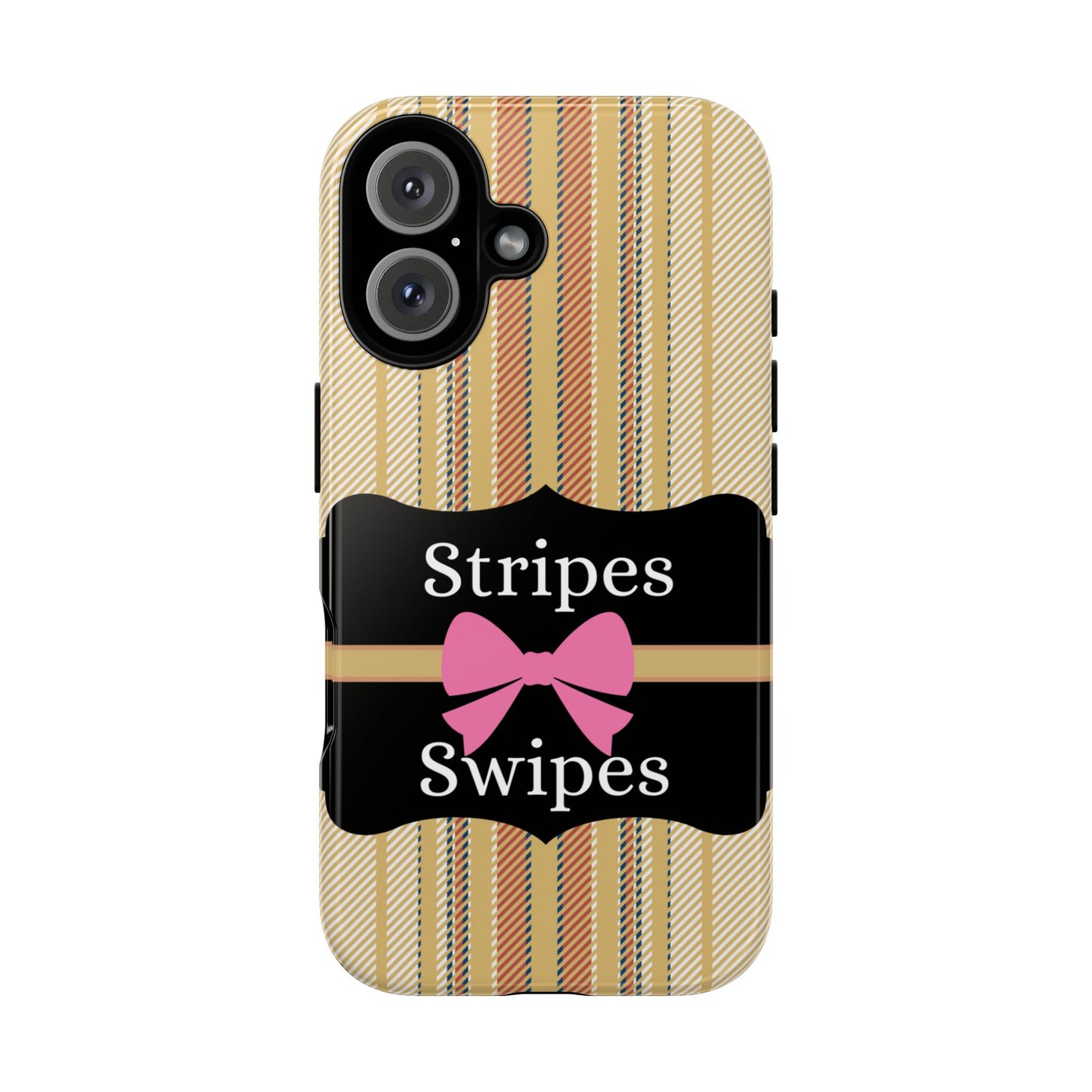 Phone Case iPhone 16/15/14 - Beige/Micro Stripes & Swipes Tough Case