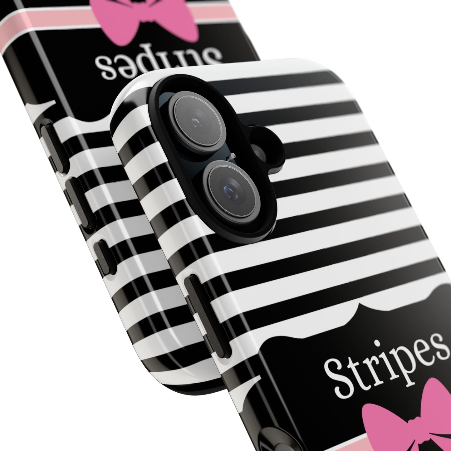 Phone Case iPhone 16/15/14 - Black/White/Pink Stripes & Swipes Tough Case