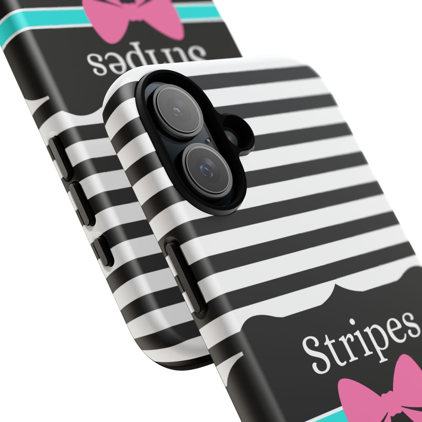 Phone Case iPhone 16/15/14 - Black/White/Blue Stripes & Swipes Tough Case