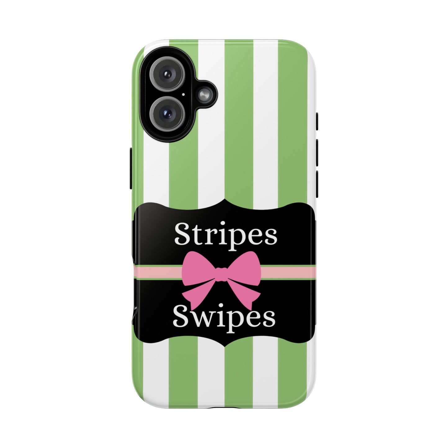 Phone Case iPhone 16/15/14 - Green/White Stripes & Swipes Tough Case