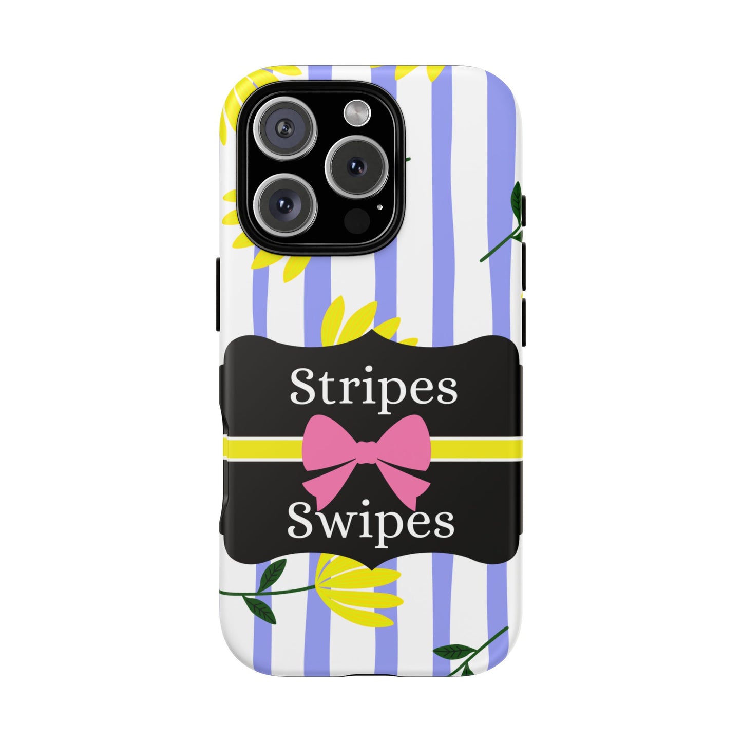 Phone Case iPhone 16/15/14 - Blue/White Yellow Stripes & Swipes Tough Case