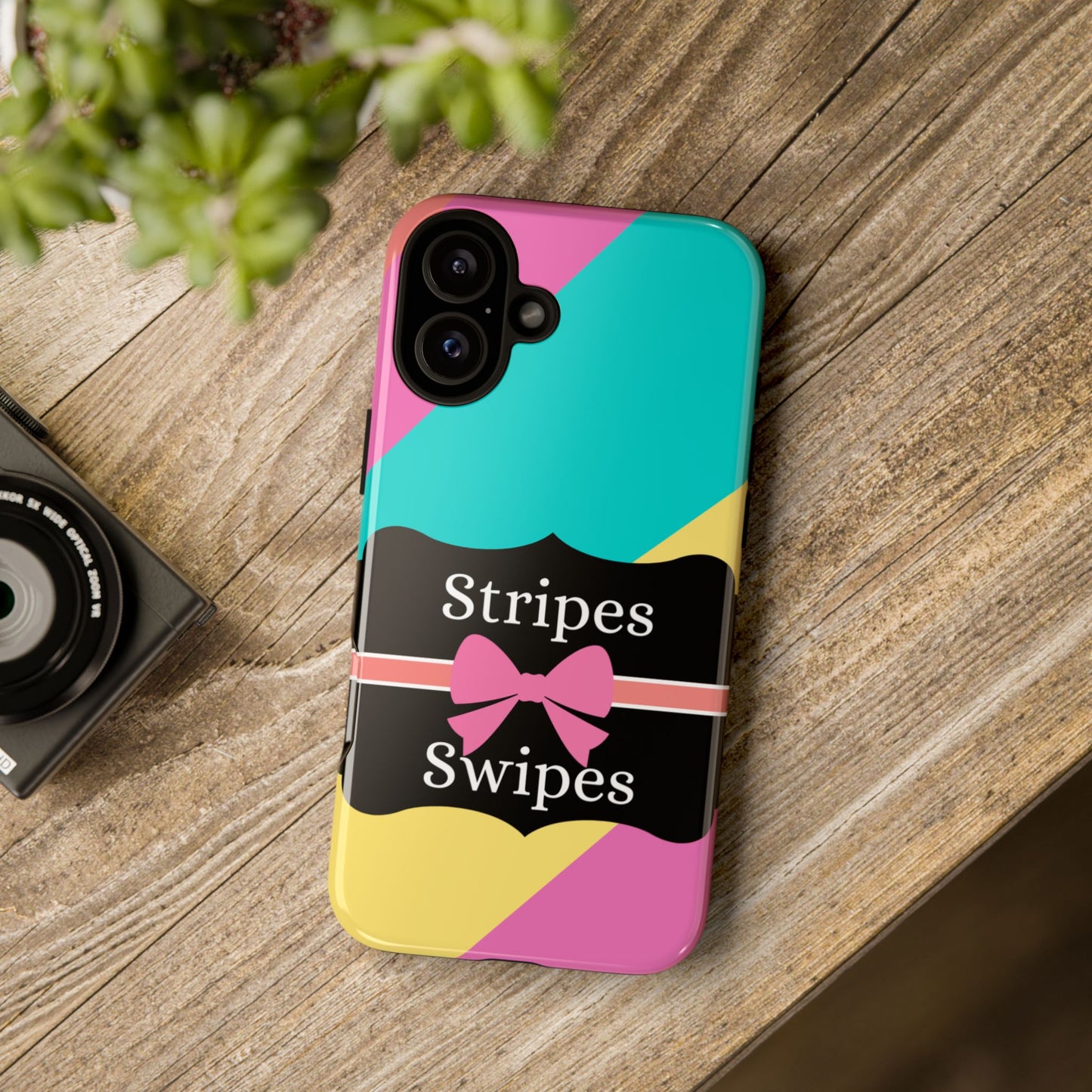 Phone Case iPhone 16/15/14 - Cotton Candy Stripes & Swipes Tough Case