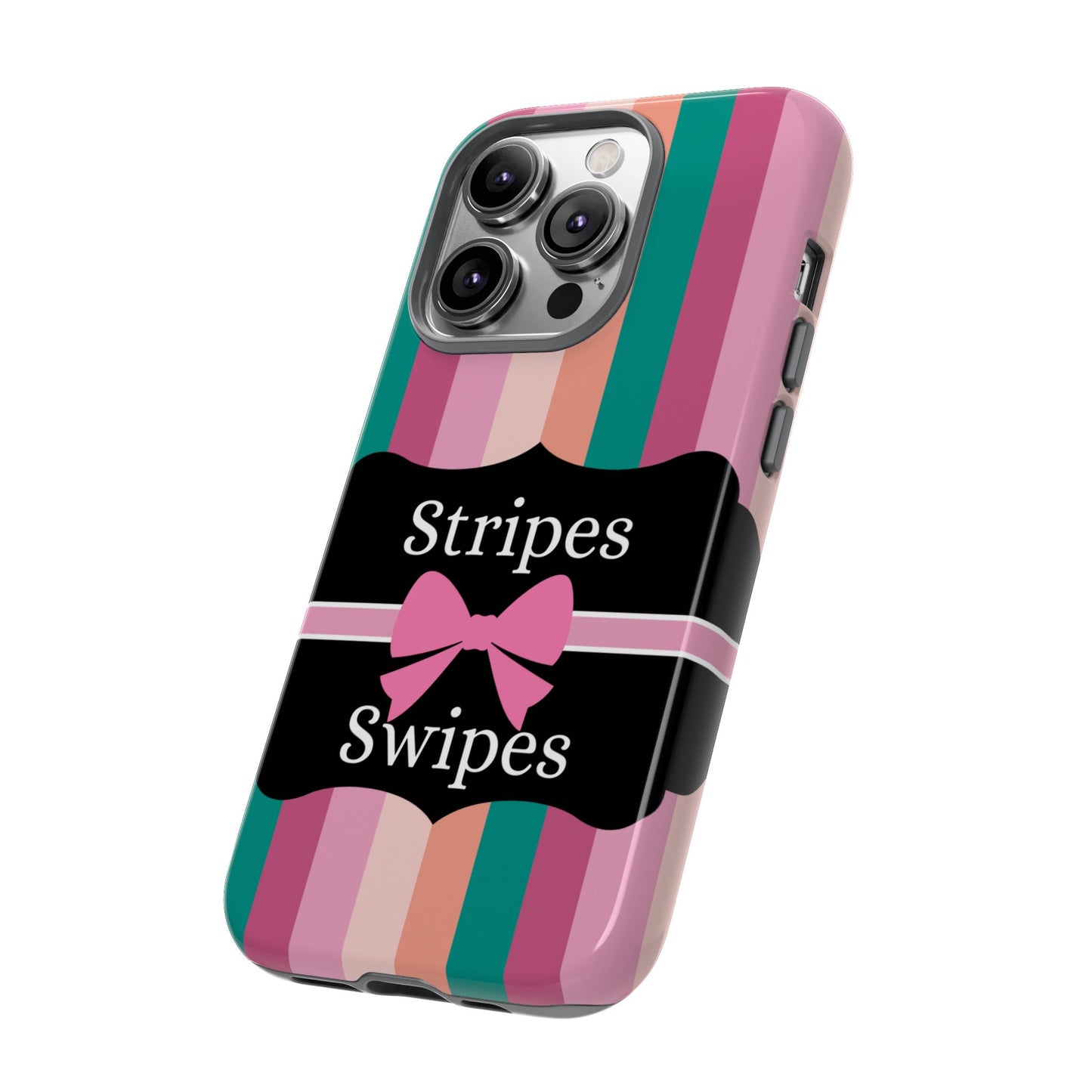 Phone Case iPhone 16/15/14 - Green/Pink/Peach Stripes & Swipes Tough Case