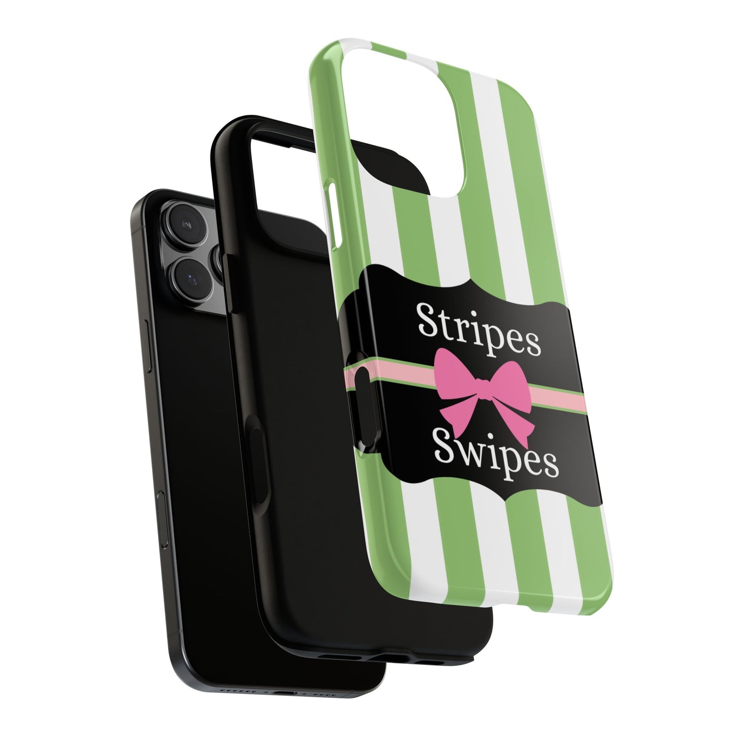 Phone Case iPhone 16/15/14 - Green/White Stripes & Swipes Tough Case