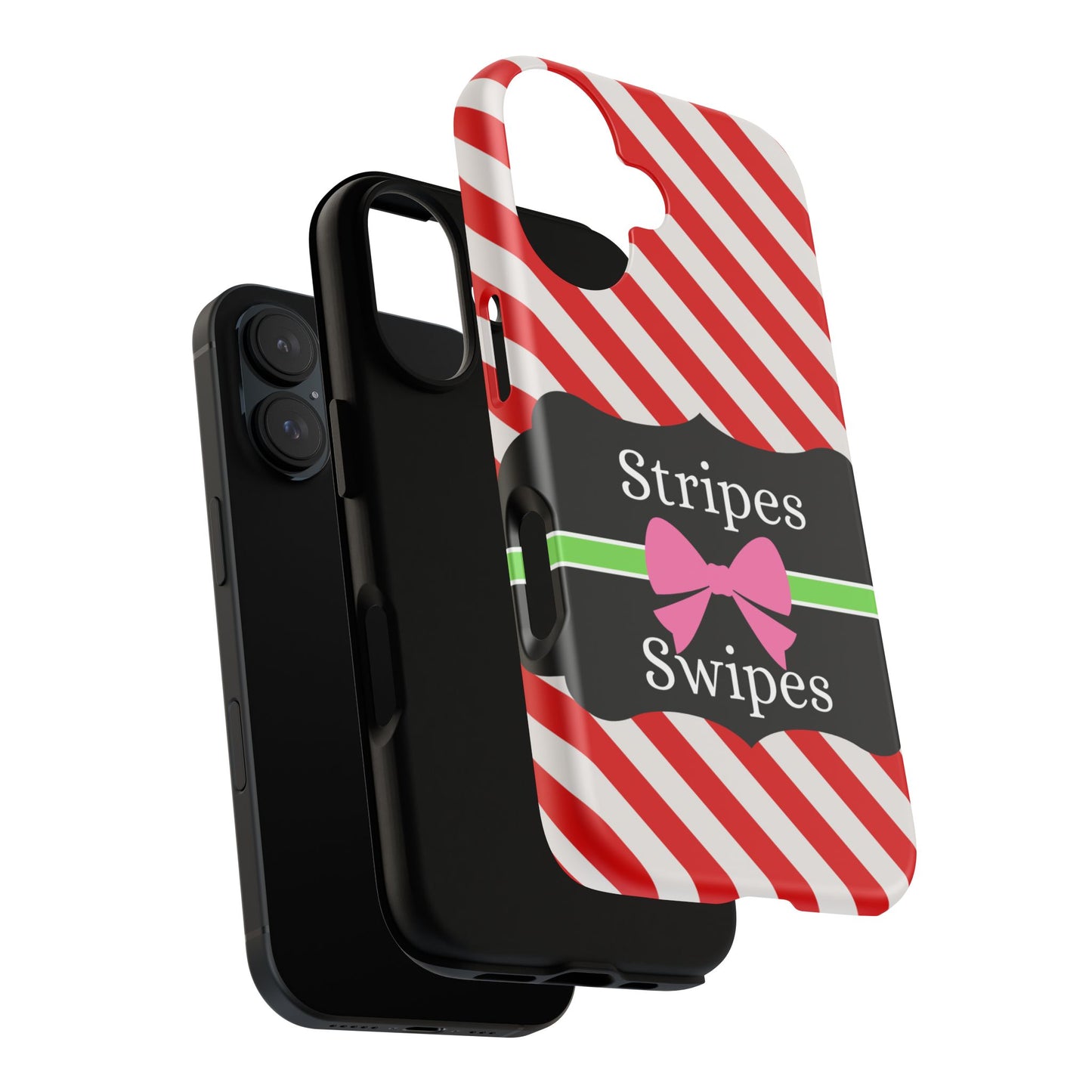 Phone Case iPhone 16/15/14 - Diagonal Red/White Stripes & Swipes Tough Case