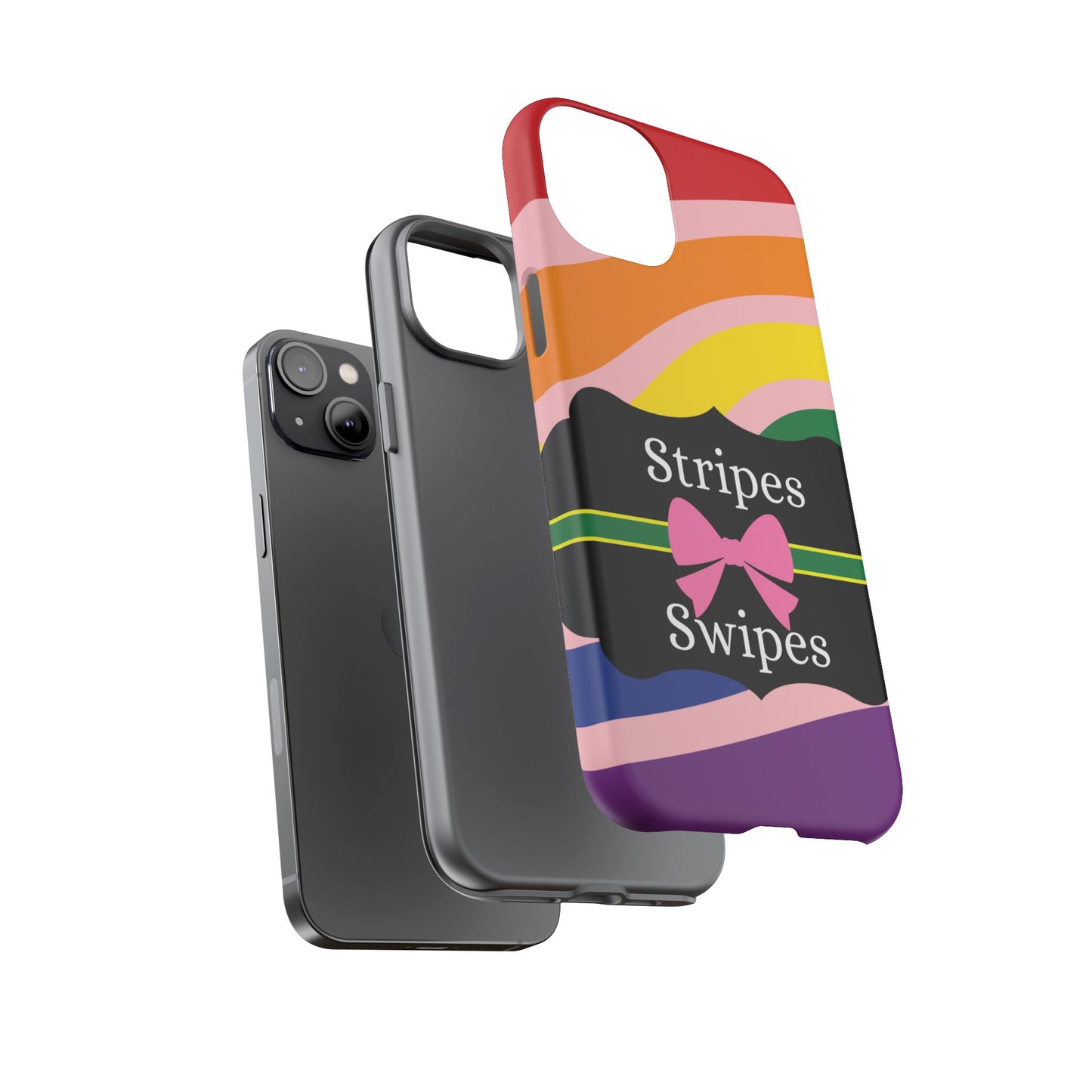 Phone Case iPhone 16/15/14 - Wavy Vivid/Pink Stripes & Swipes Tough Case