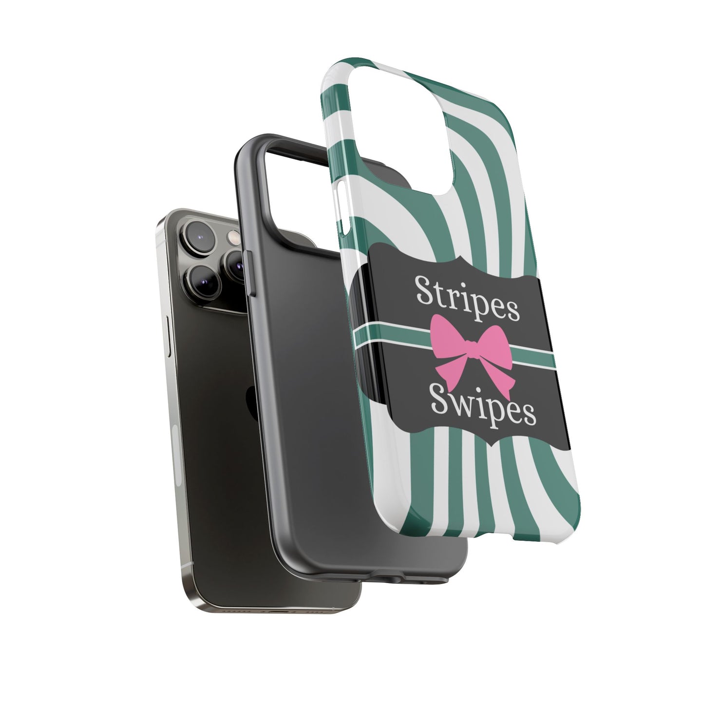 Phone Case iPhone 16/15/14 - Wavy Green/White Stripes & Swipes Tough Case