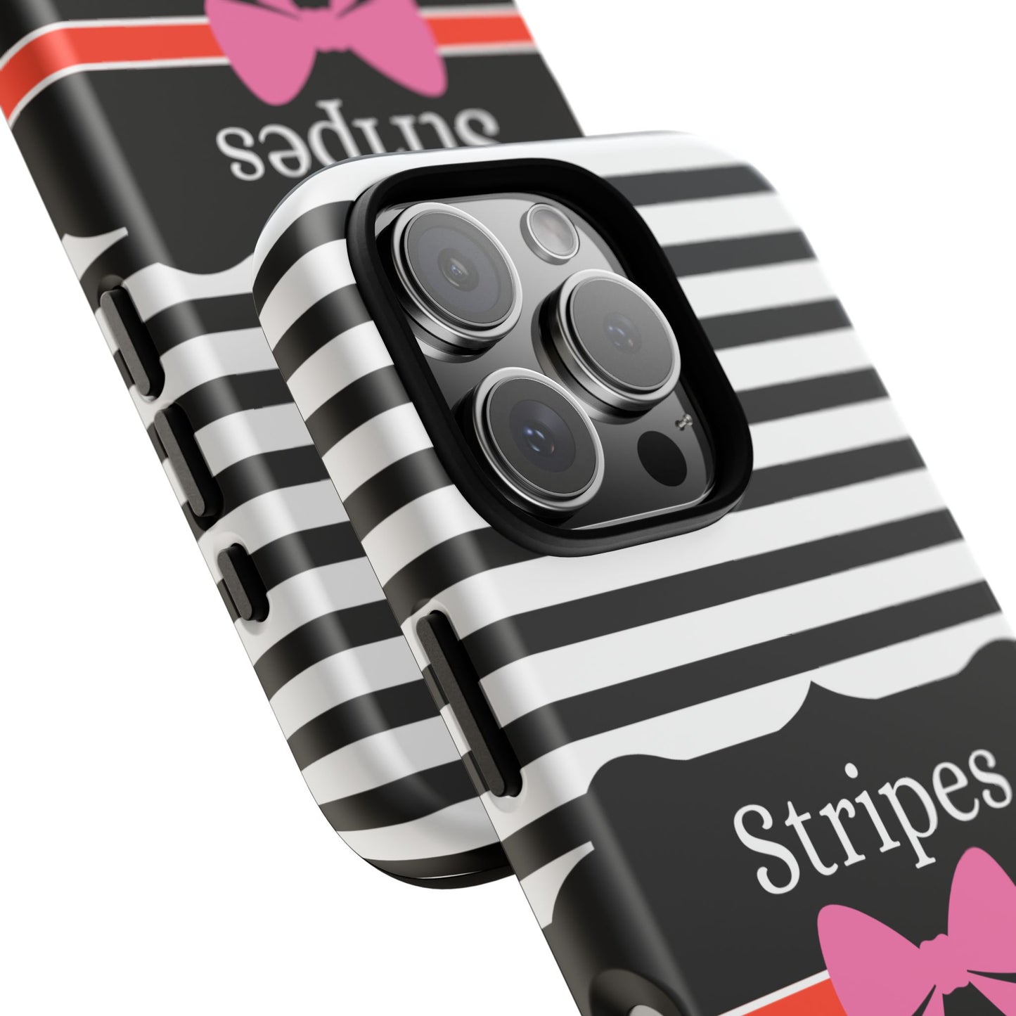 Phone Case iPhone 16/15/14 -Black/White/Red Stripes & Swipes Tough Case