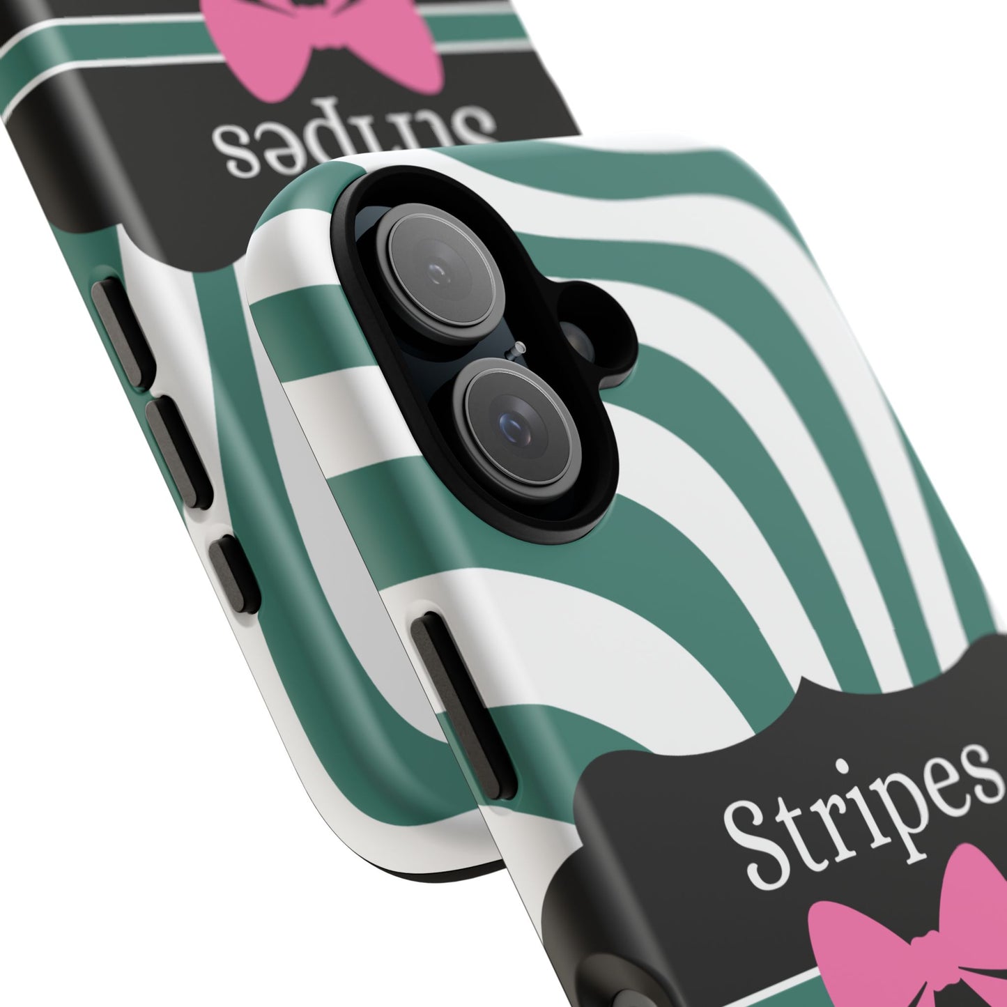 Phone Case iPhone 16/15/14 - Wavy Green/White Stripes & Swipes Tough Case