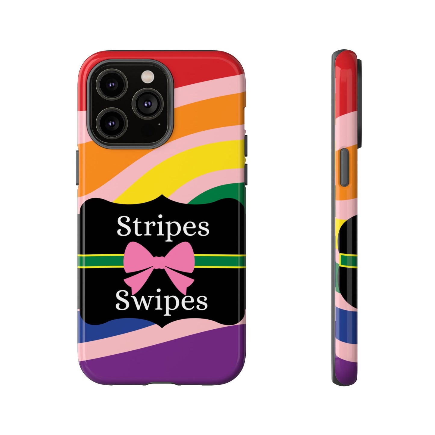 Phone Case iPhone 16/15/14 - Wavy Vivid/Pink Stripes & Swipes Tough Case