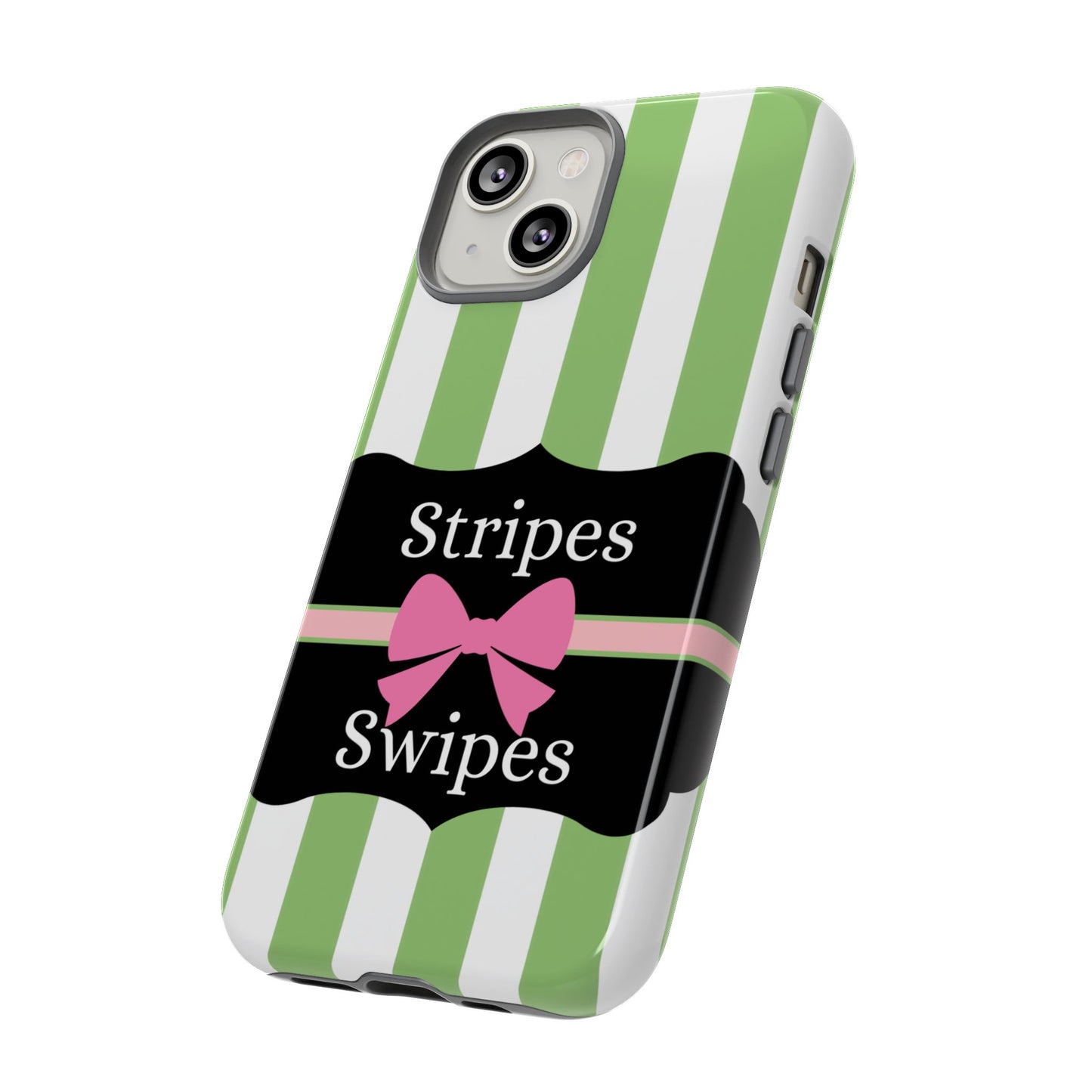 Phone Case iPhone 16/15/14 - Green/White Stripes & Swipes Tough Case