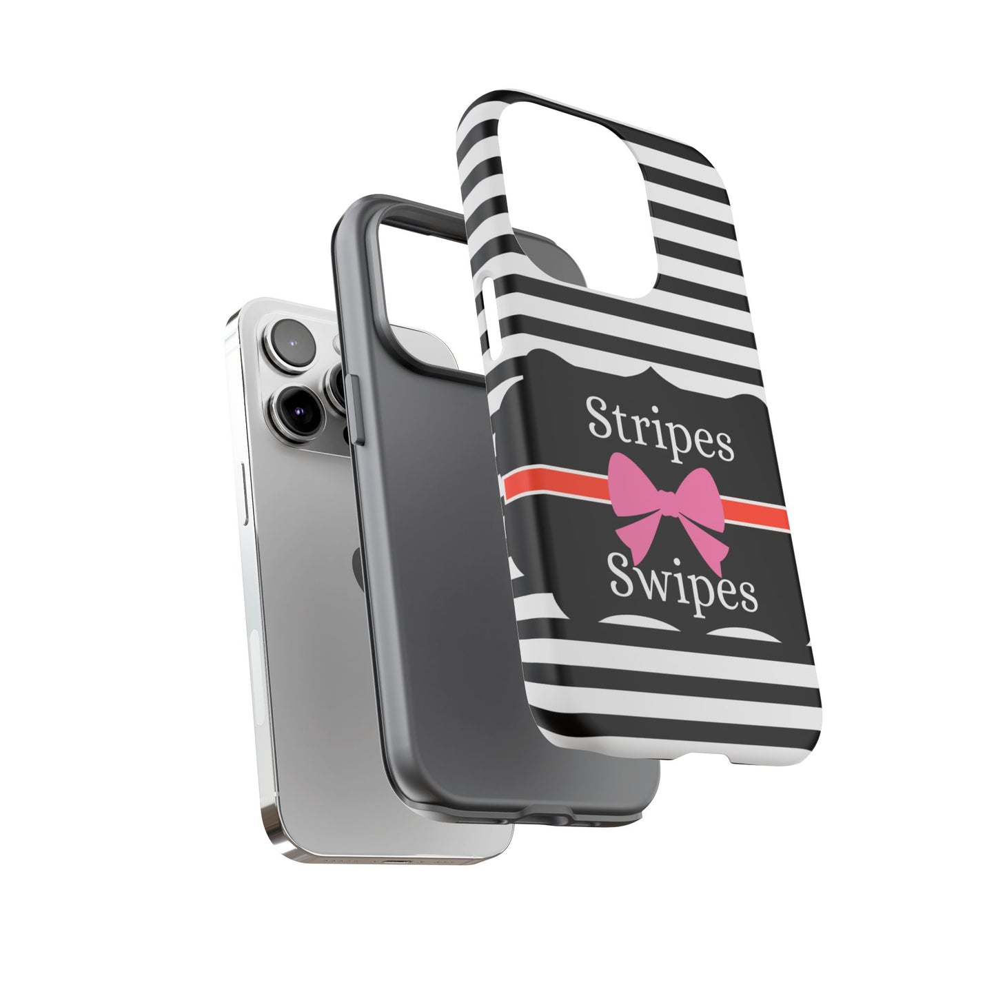 Phone Case iPhone 16/15/14 -Black/White/Red Stripes & Swipes Tough Case