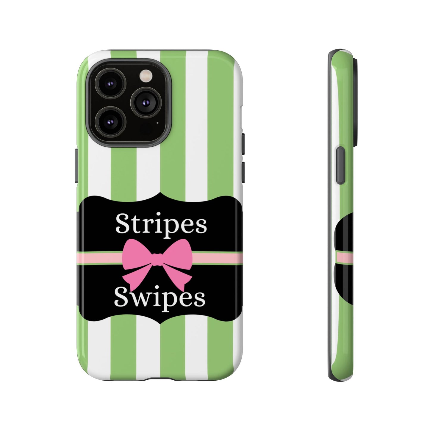 Phone Case iPhone 16/15/14 - Green/White Stripes & Swipes Tough Case