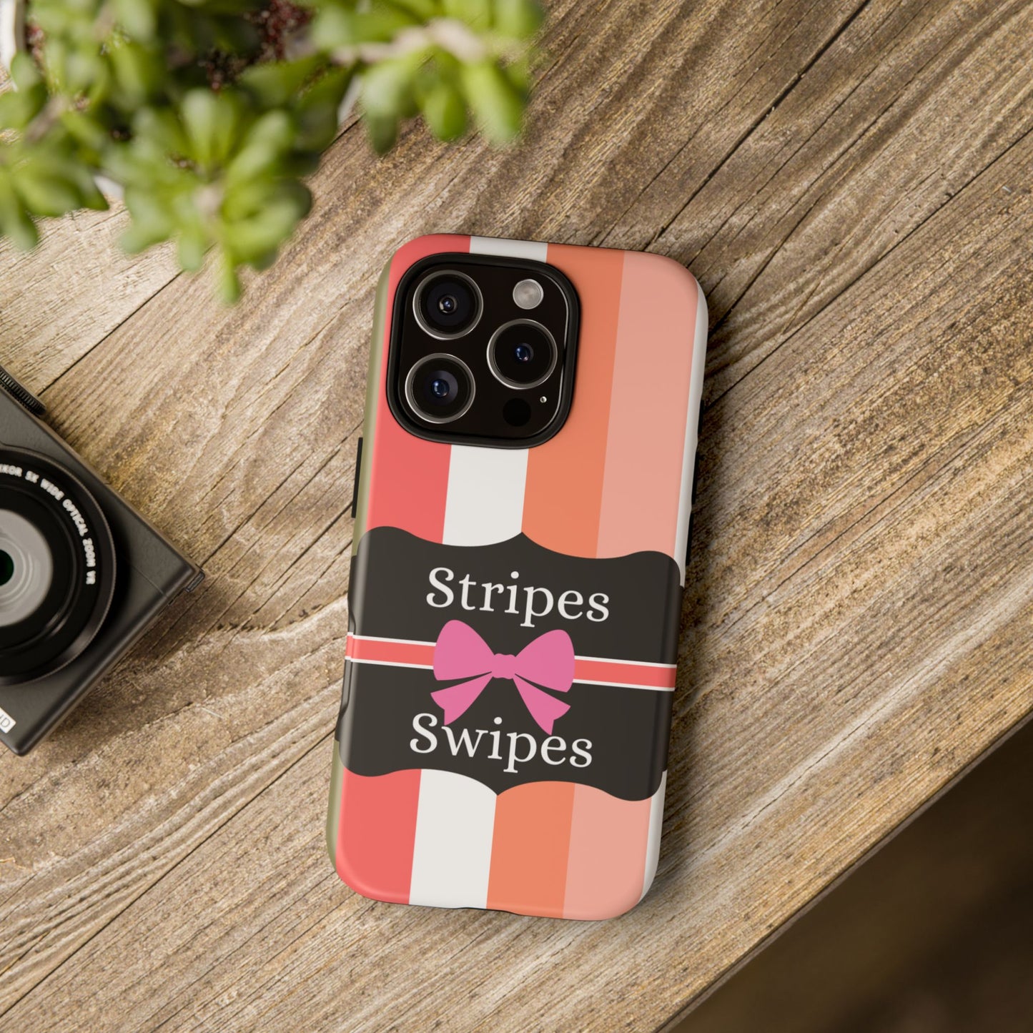 Phone Case iPhone 16/15/14 - Peachy Stripes & Swipes Tough Case