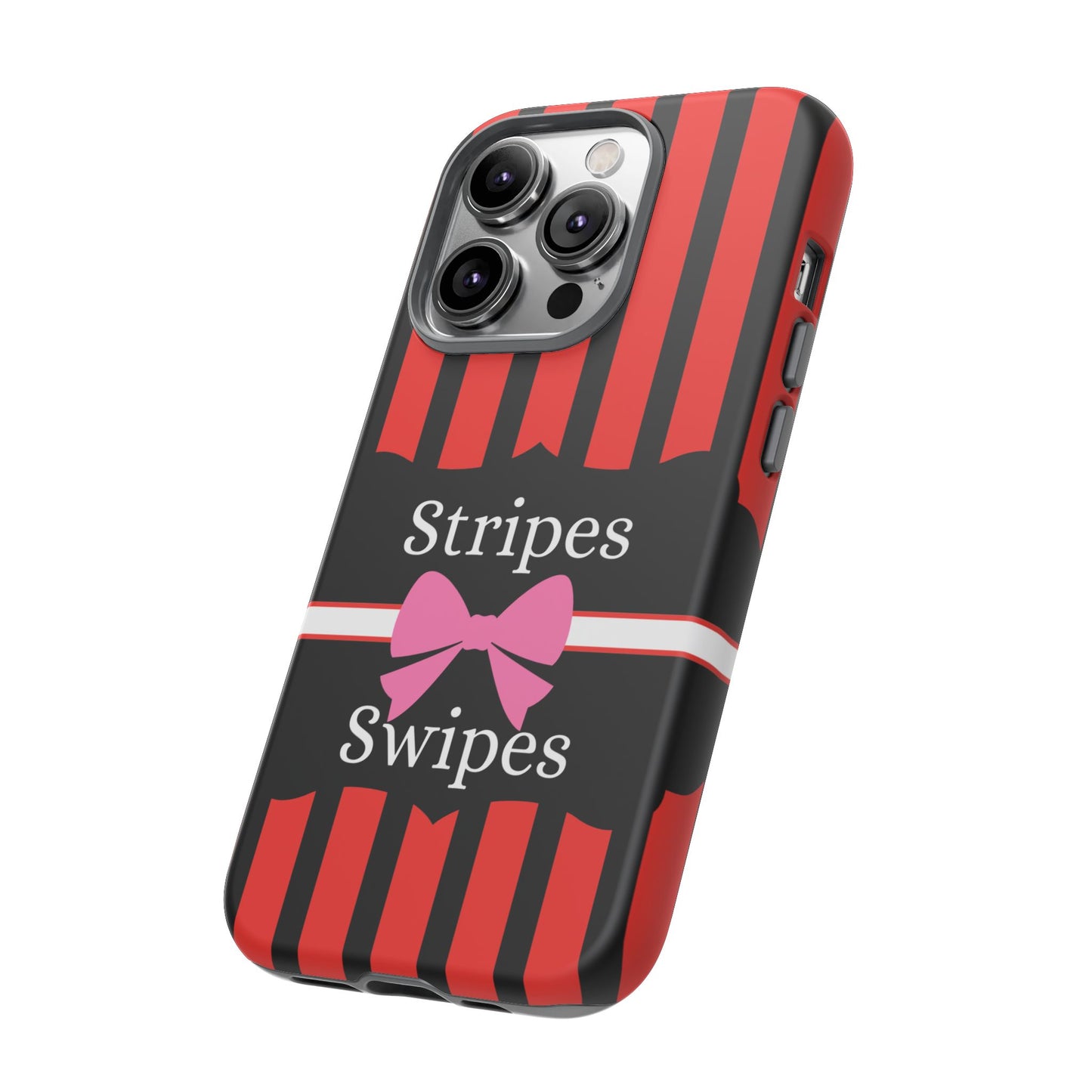 Phone Case iPhone 16/15/14 - Red/Black/White Stripes & Swipes Tough Case