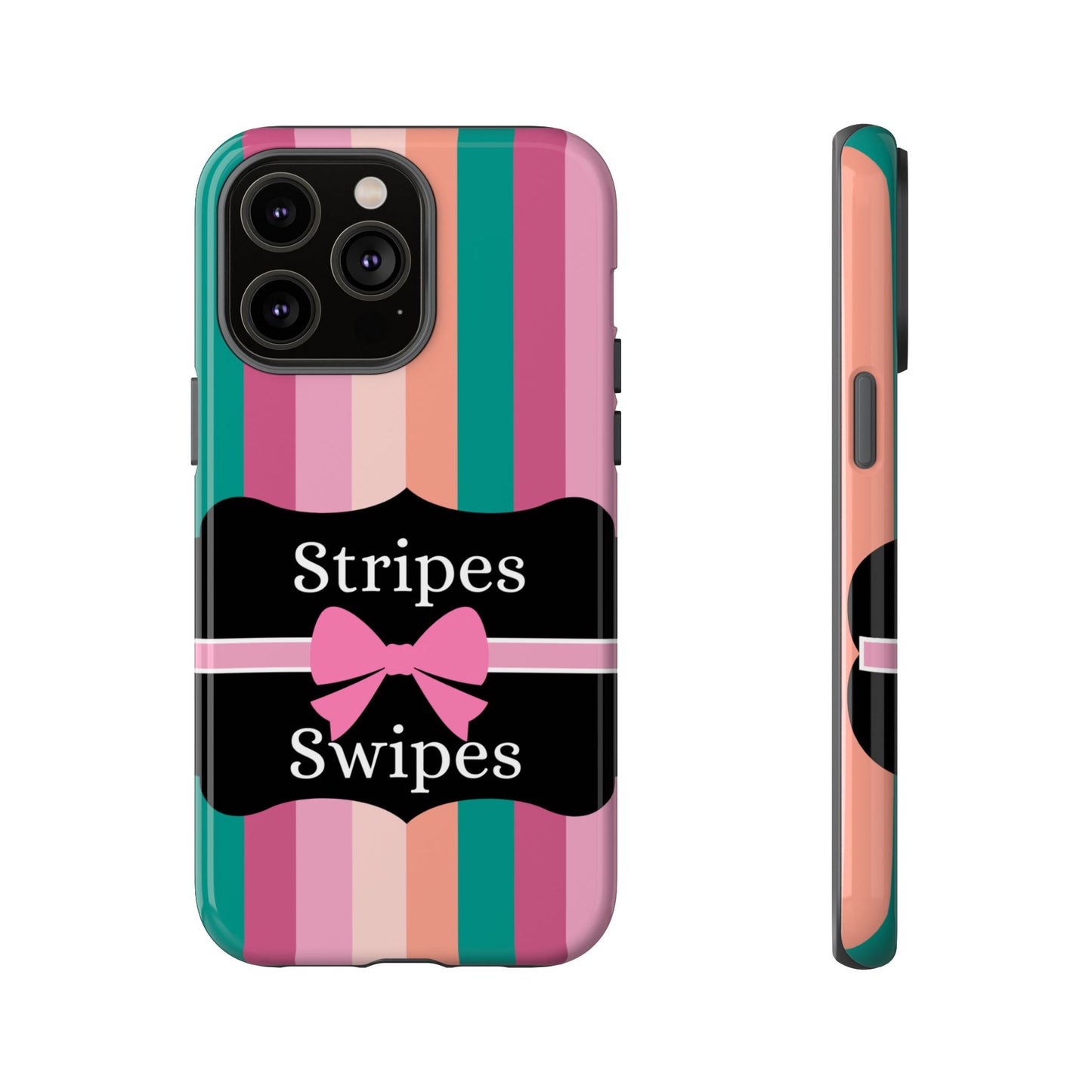 Phone Case iPhone 16/15/14 - Green/Pink/Peach Stripes & Swipes Tough Case