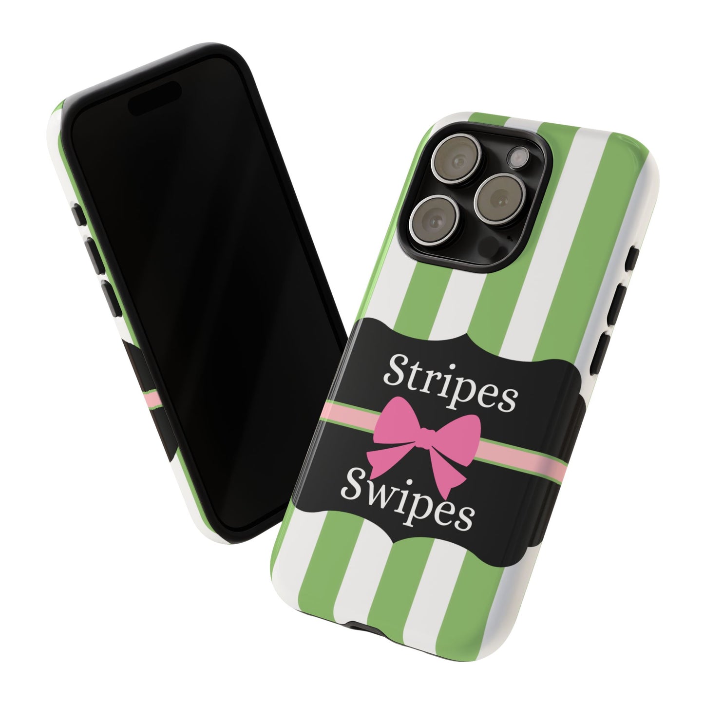 Phone Case iPhone 16/15/14 - Green/White Stripes & Swipes Tough Case