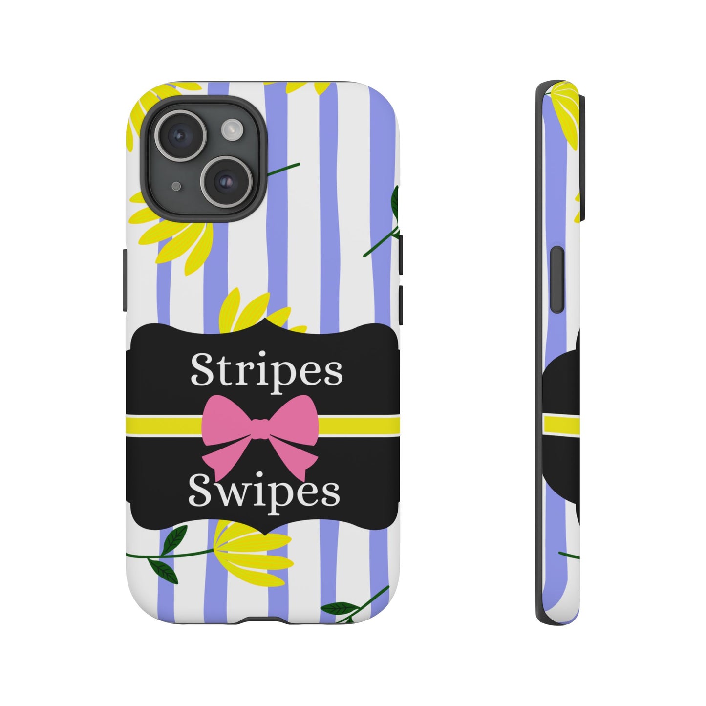 Phone Case iPhone 16/15/14 - Blue/White Yellow Stripes & Swipes Tough Case