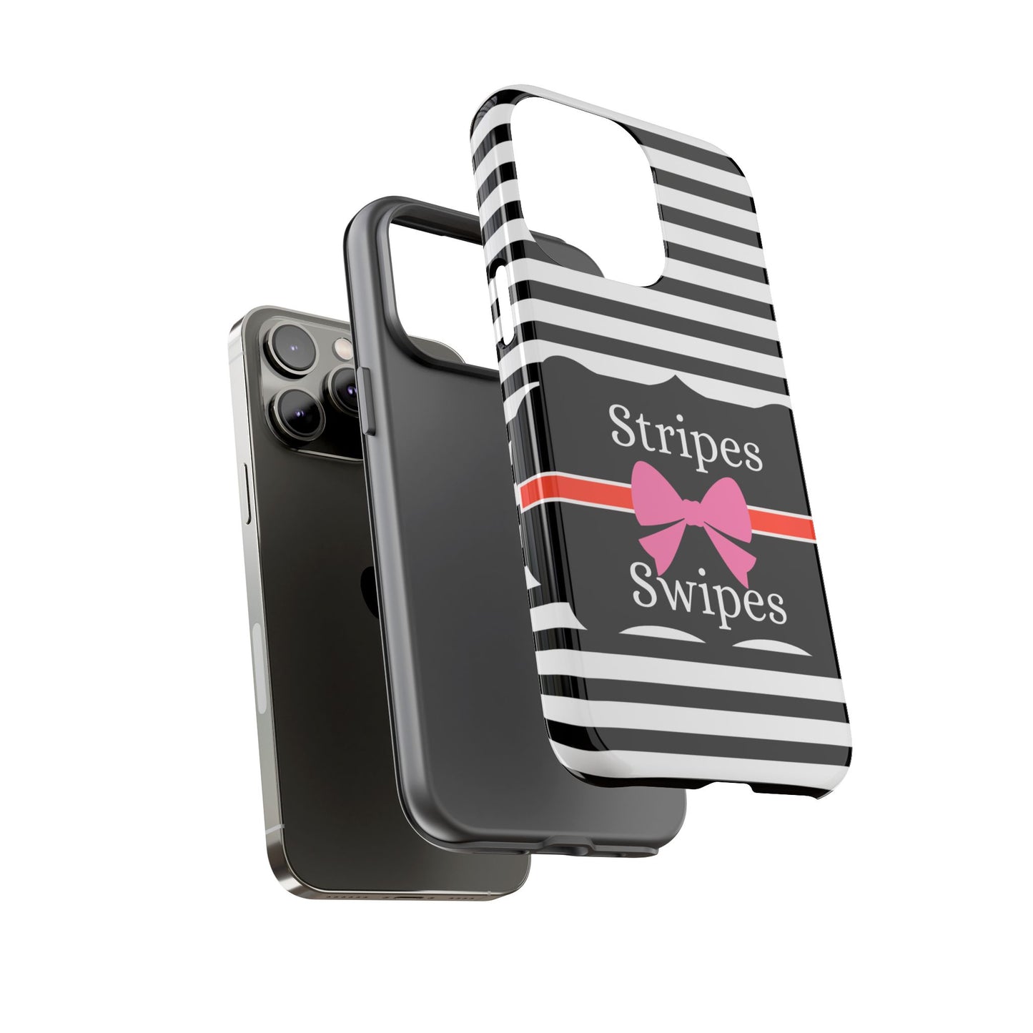 Phone Case iPhone 16/15/14 -Black/White/Red Stripes & Swipes Tough Case