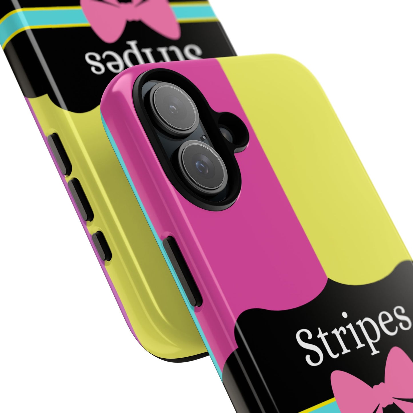 Phone Case iPhone 16/15/14 - Pink/Yellow Stripes & Swipes Tough Case