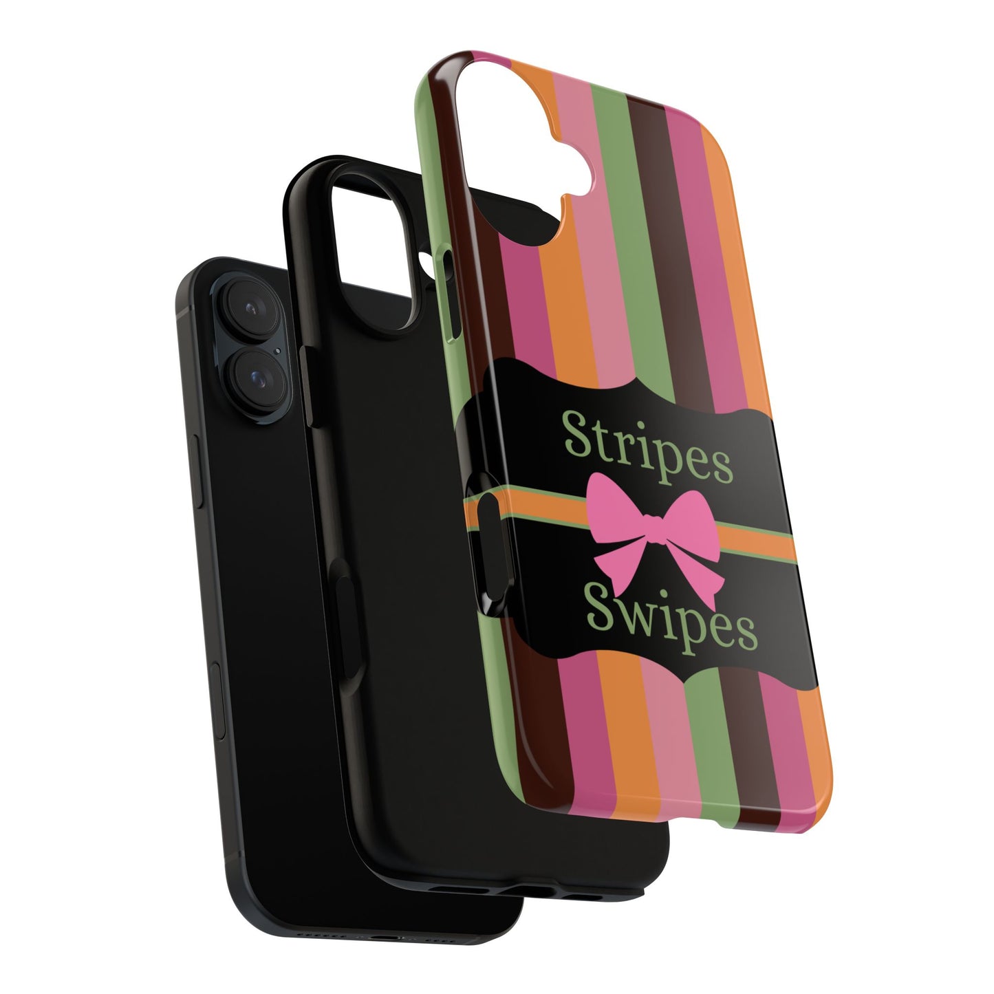 Phone Case iPhone 16/15/14 - Brown/Green Stripes & Swipes Tough Case