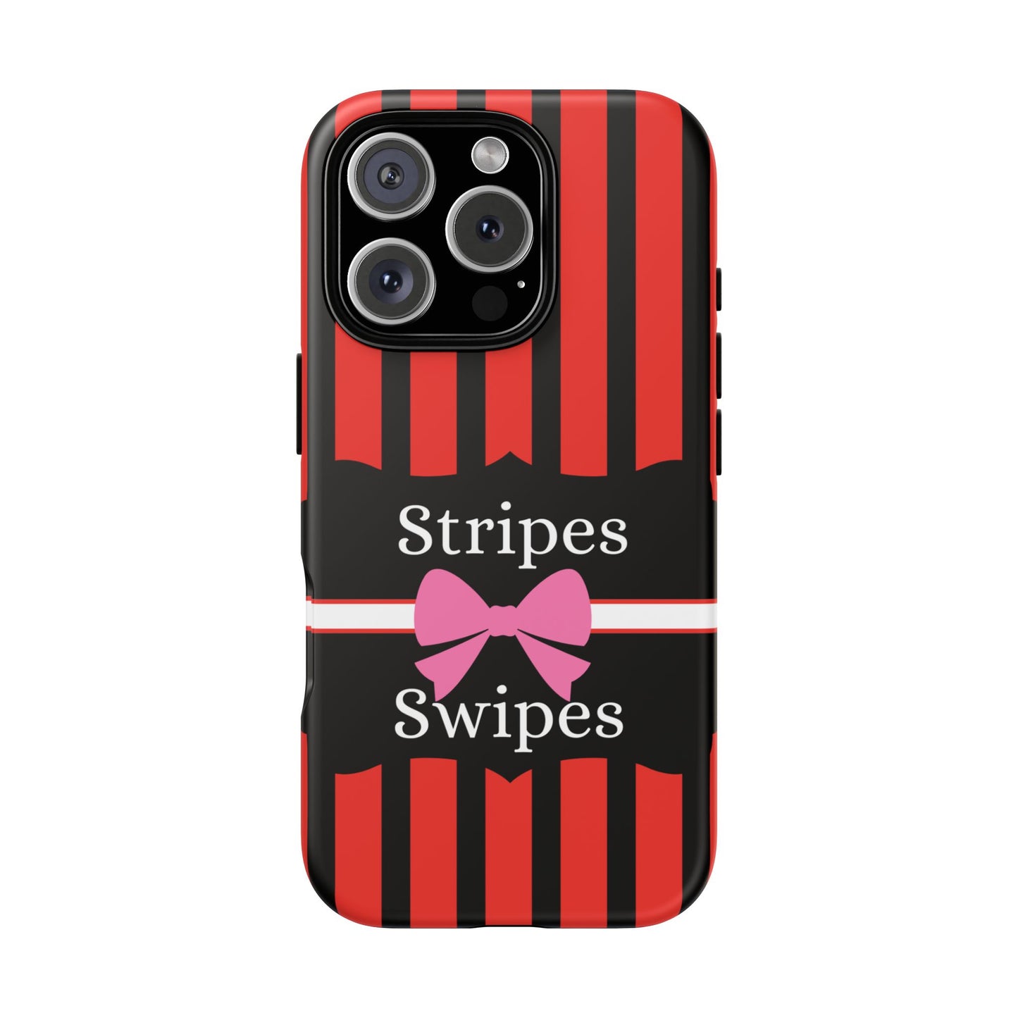 Phone Case iPhone 16/15/14 - Red/Black/White Stripes & Swipes Tough Case