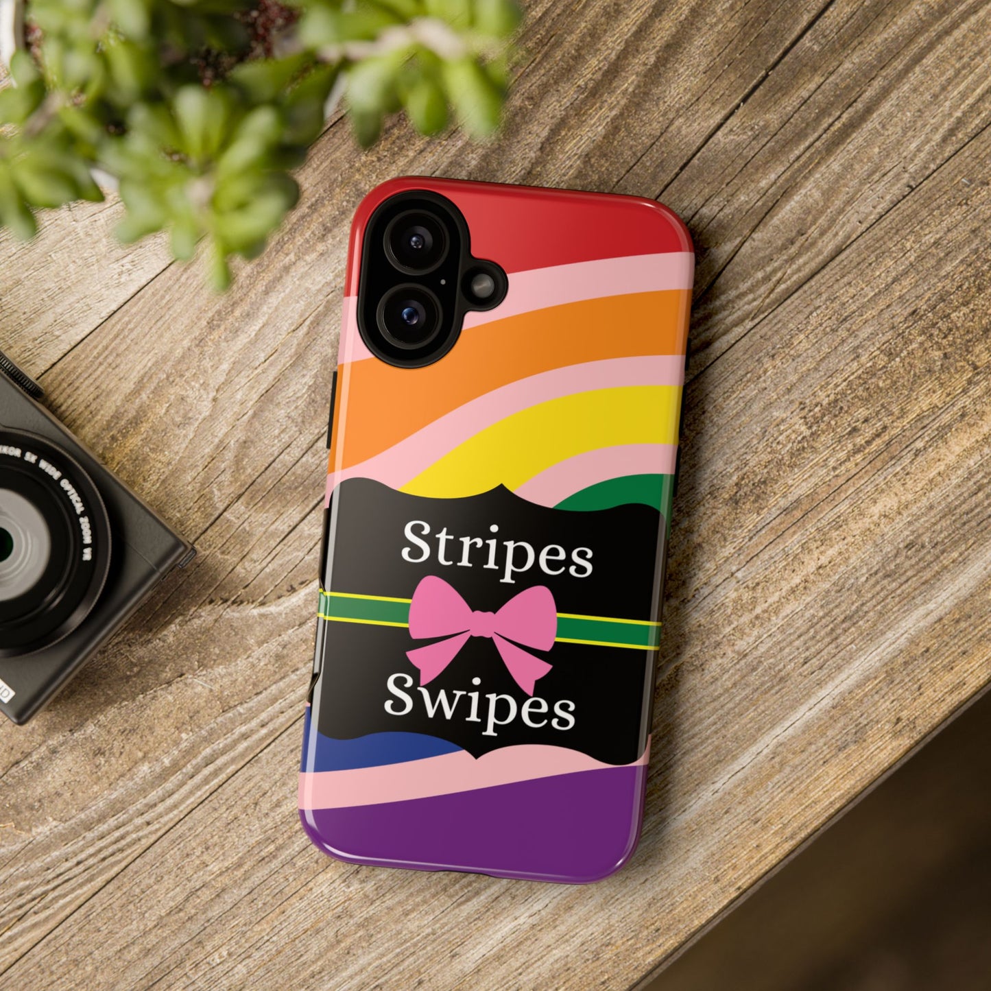 Phone Case iPhone 16/15/14 - Wavy Vivid/Pink Stripes & Swipes Tough Case