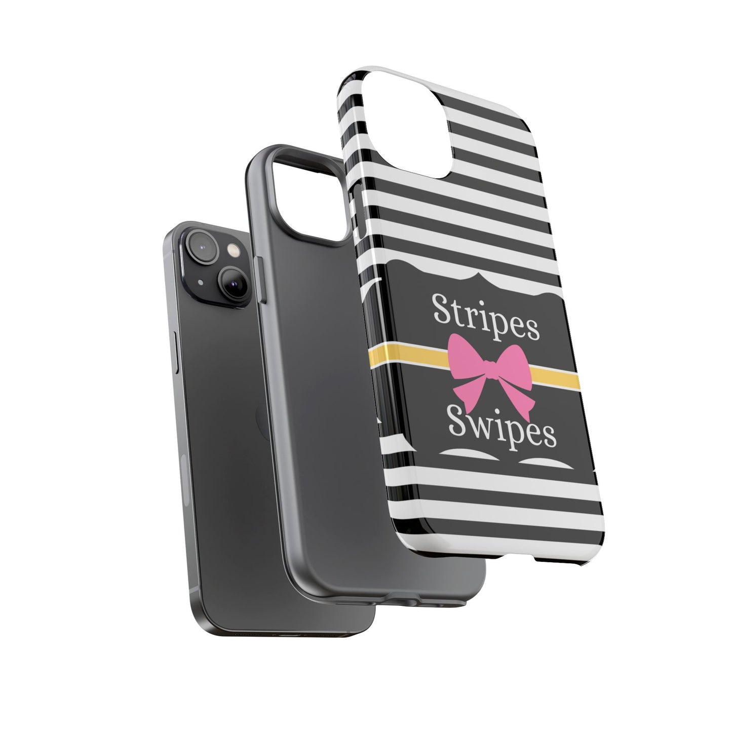 Phone Case iPhone 16/15/14 - Black/White/Yellow Stripes & Swipes Tough Case