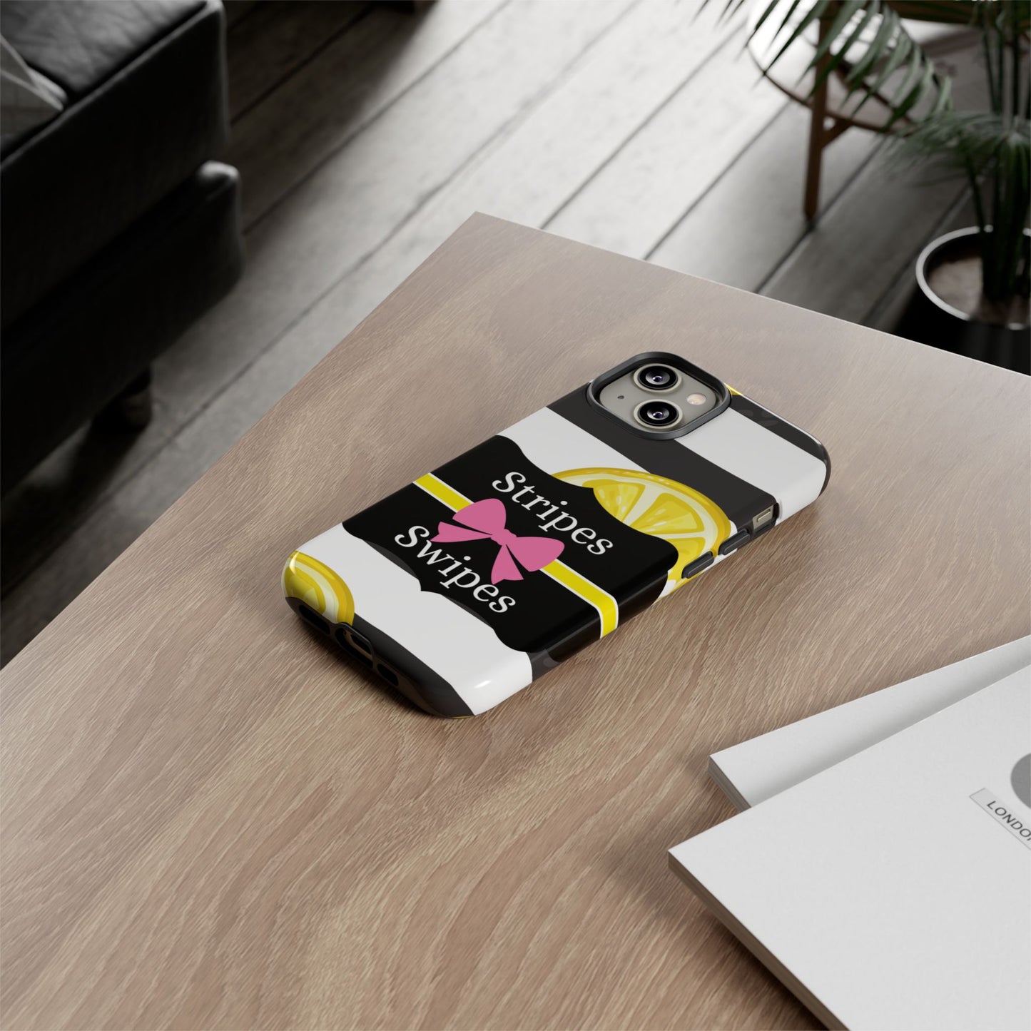 Phone Case iPhone 16/15/14 - Lemony Stripes & Swipes Tough Case