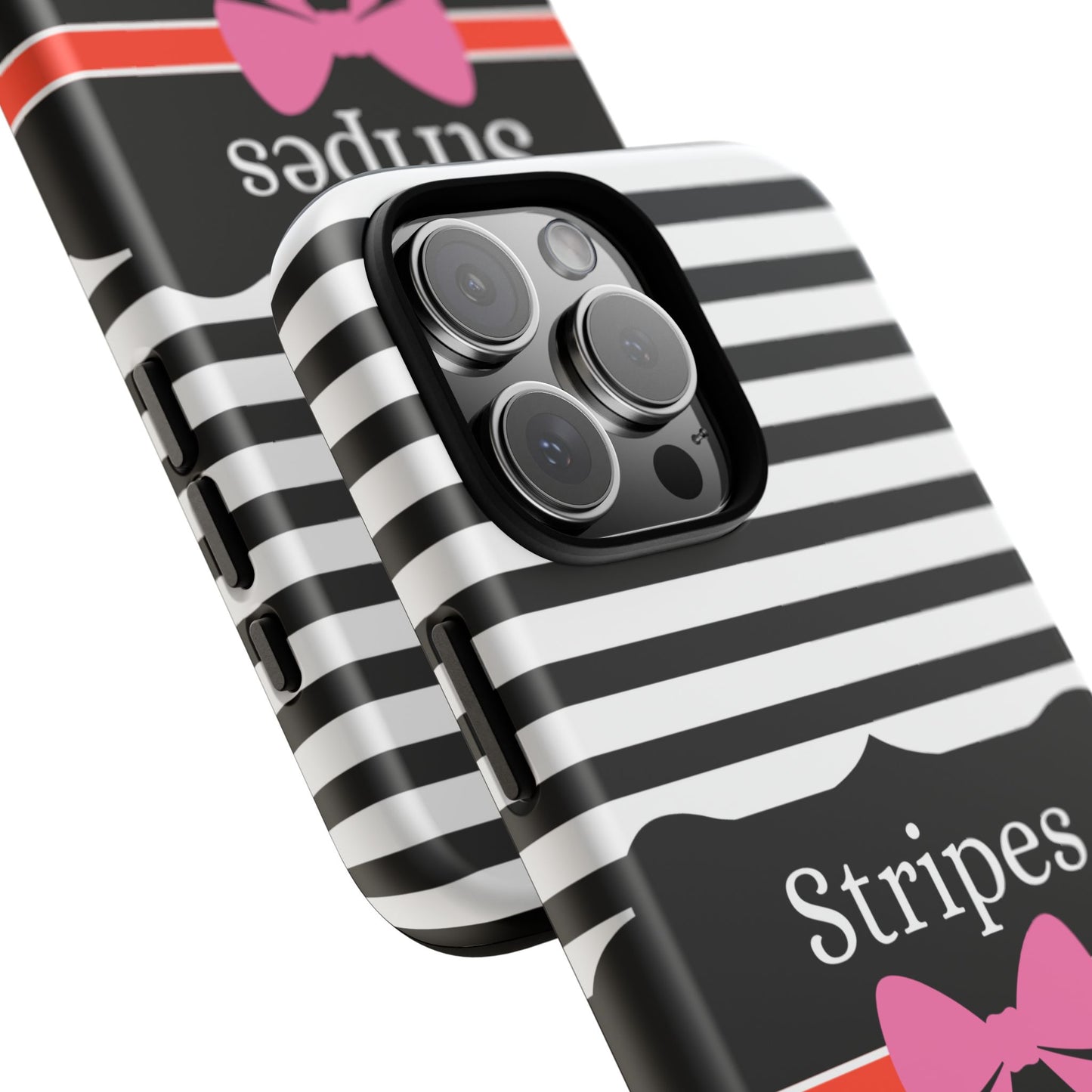 Phone Case iPhone 16/15/14 -Black/White/Red Stripes & Swipes Tough Case