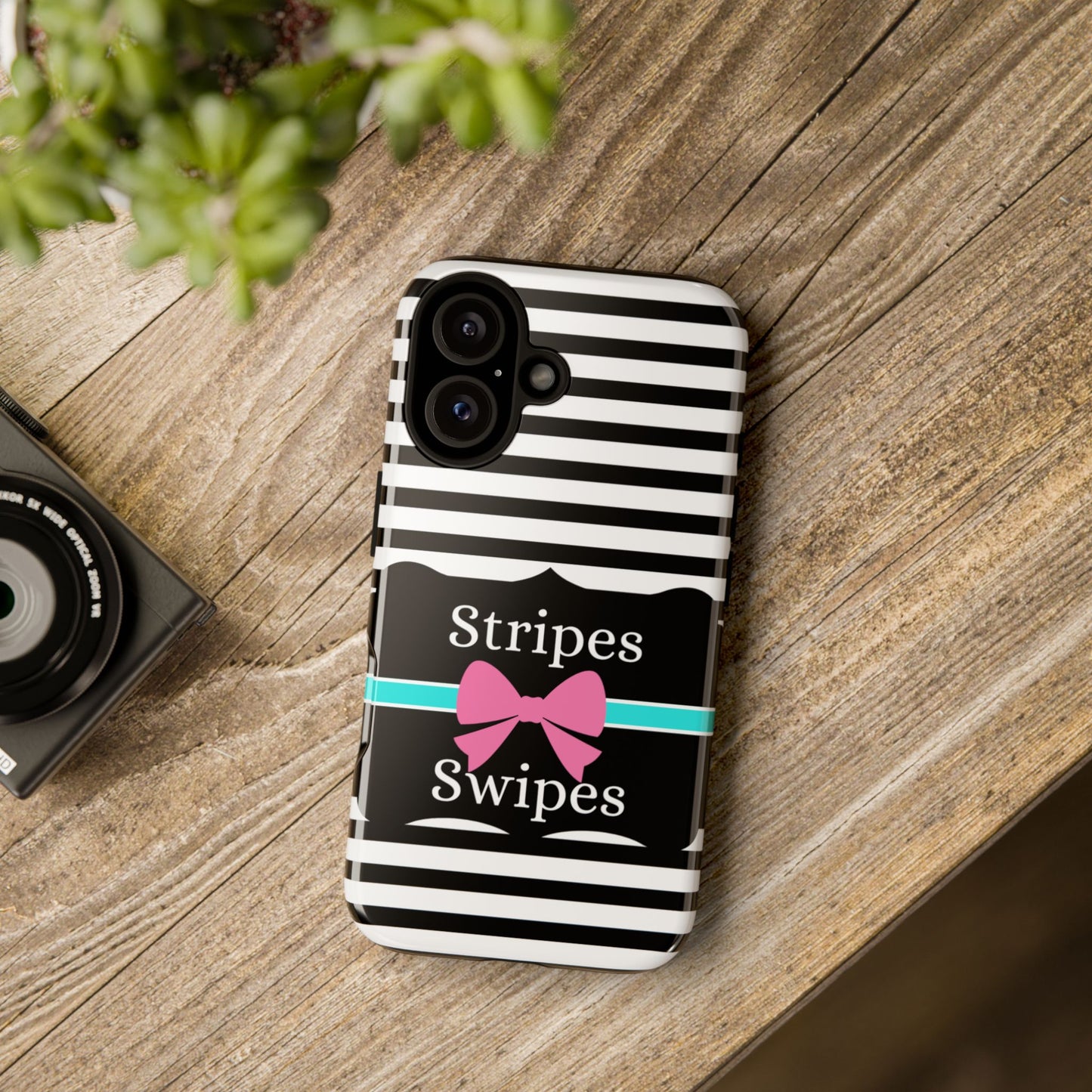 Phone Case iPhone 16/15/14 - Black/White/Blue Stripes & Swipes Tough Case