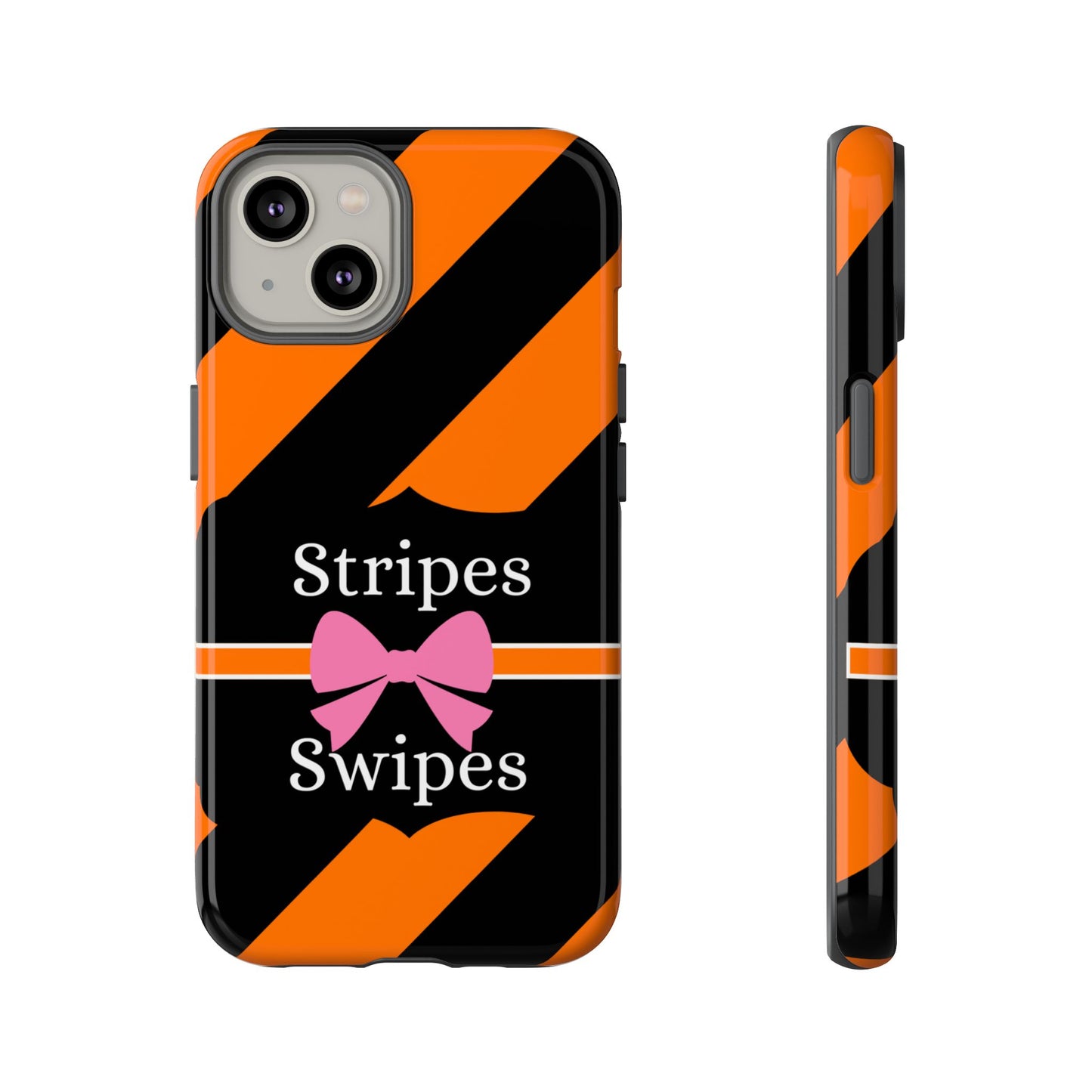 Phone Case iPhone 16/15/14 - Orange/Black Stripes & Swipes Tough Case