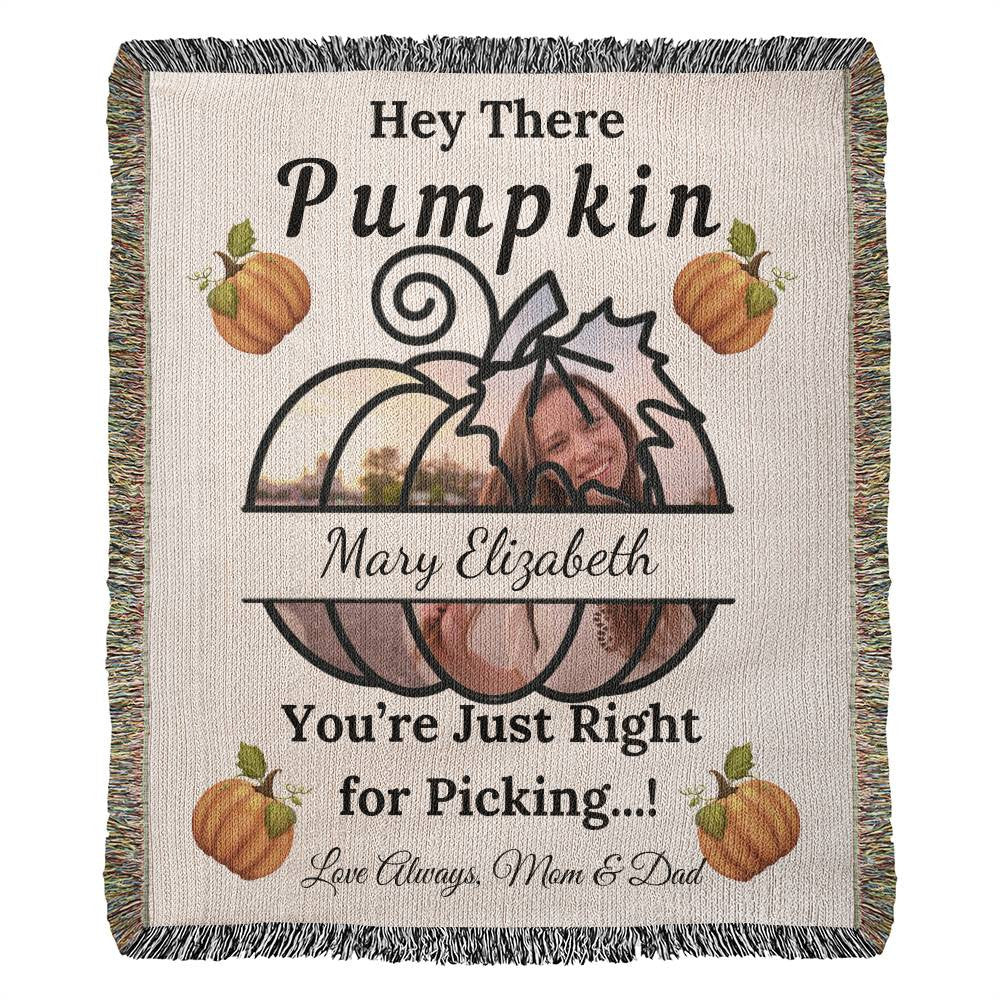 Hey There Pumpkin - PERSONALIZED PHOTO Heirloom Woven Blanket