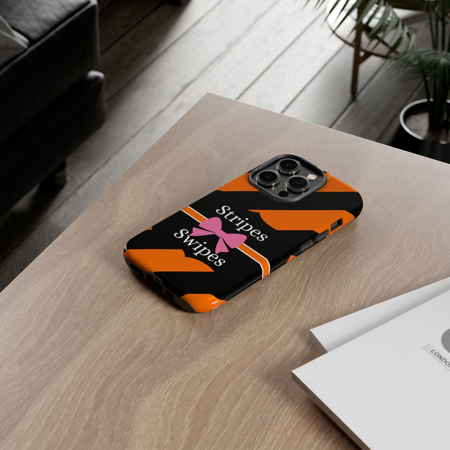 Phone Case iPhone 16/15/14 - Orange/Black Stripes & Swipes Tough Case